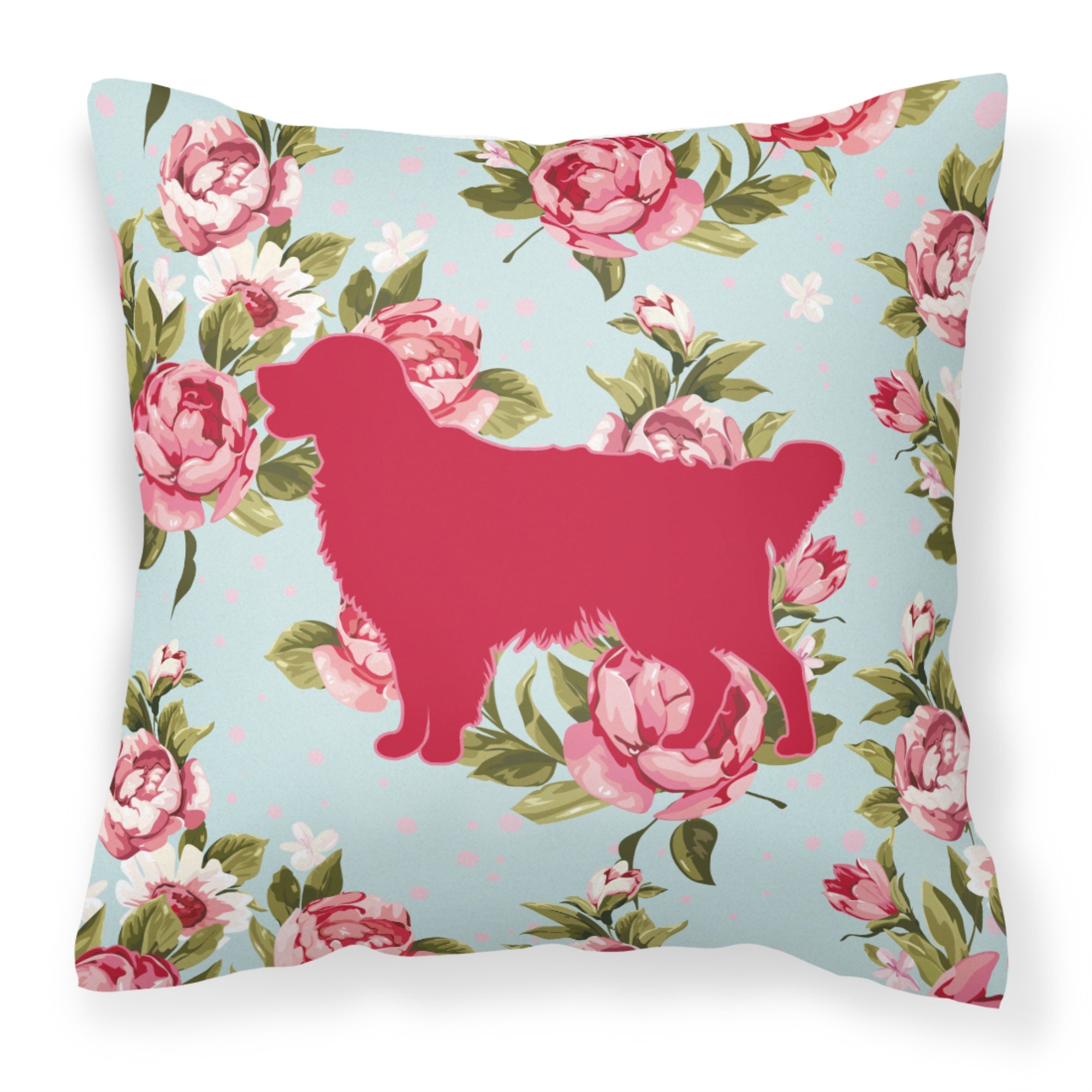 Golden Retriever Shabby Chic Blue Roses Bb1085 Fabric Decorative Pillow
