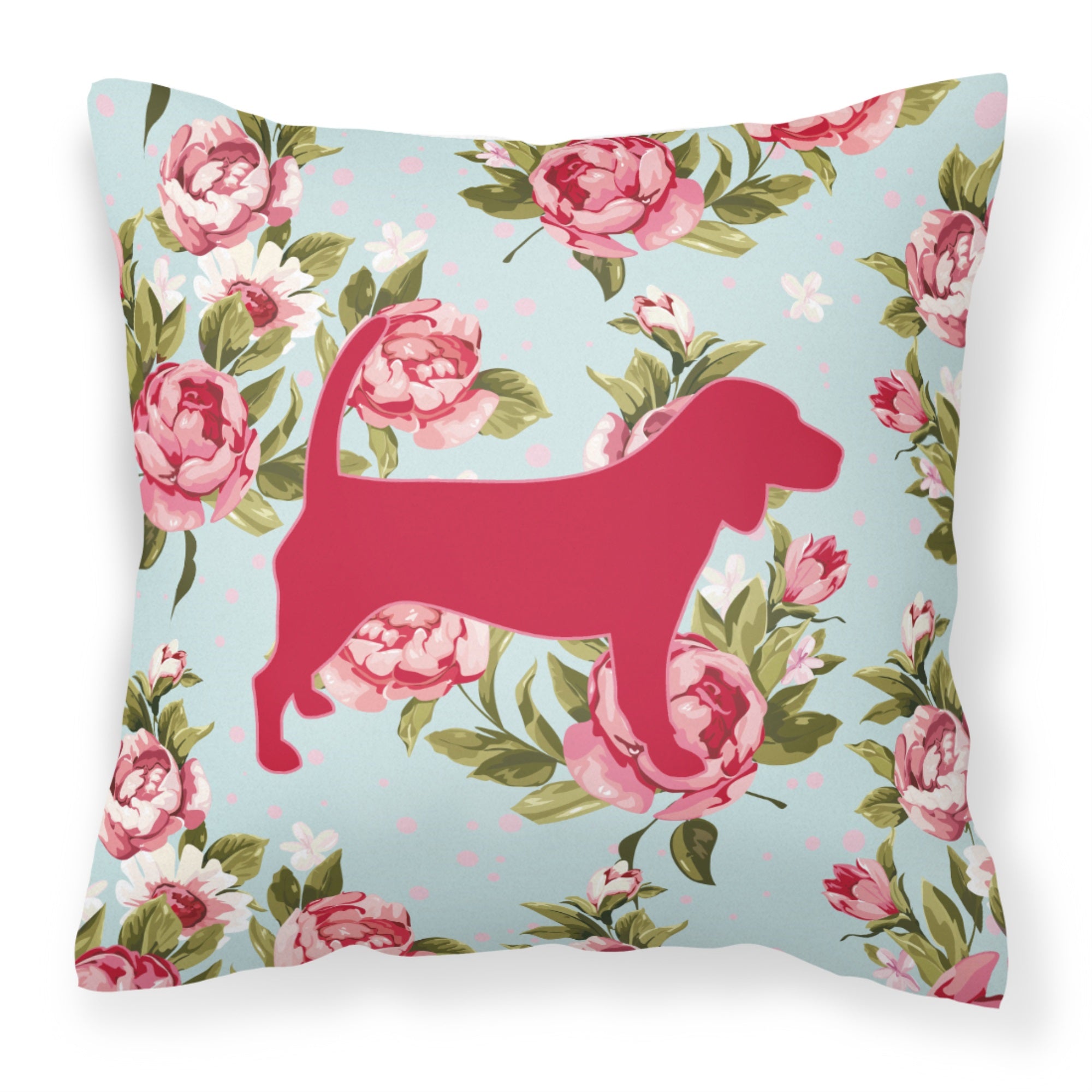 Beagle Shabby Chic Blue Roses Bb1087 Fabric Decorative Pillow