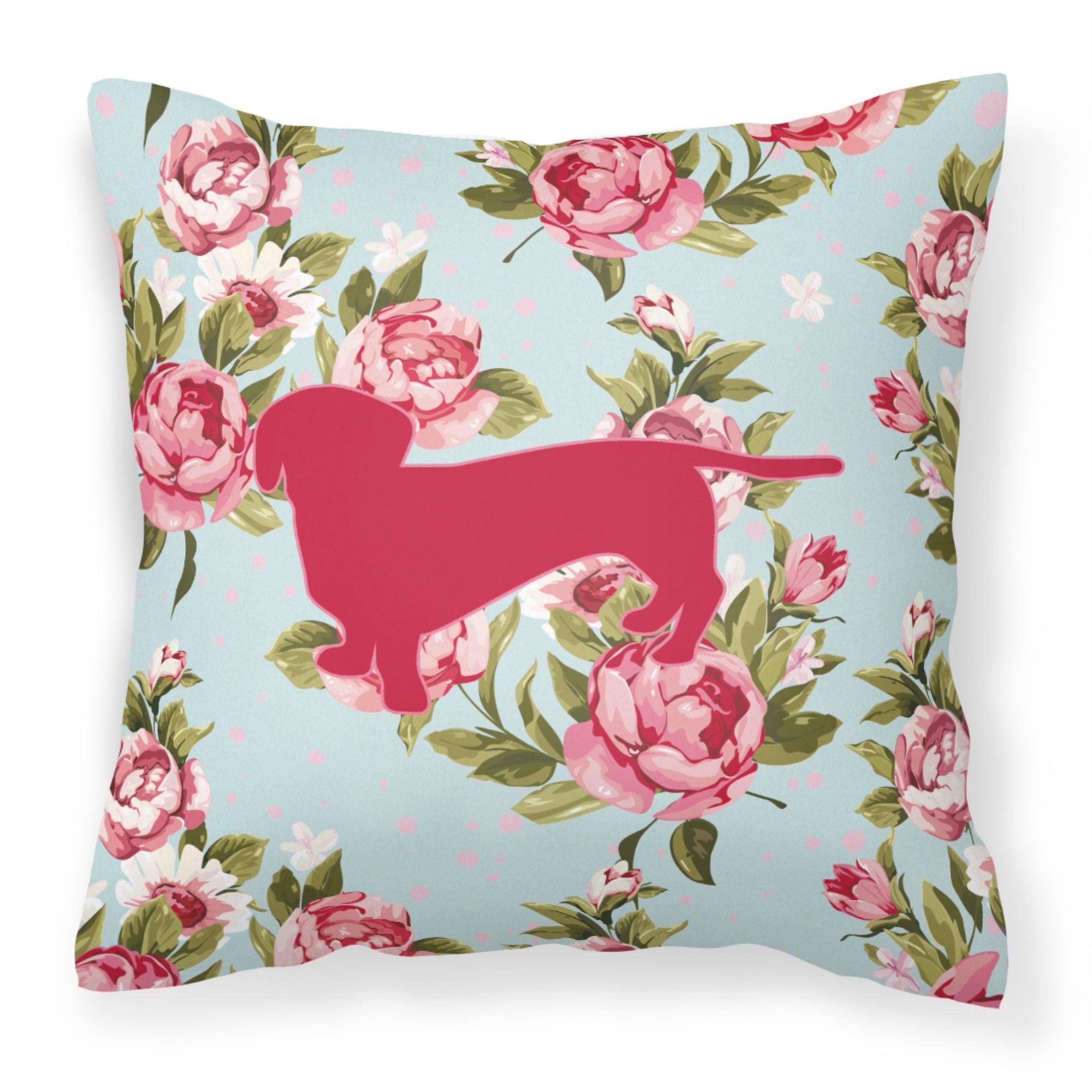 Dachshund Shabby Chic Blue Roses Bb1088 Fabric Decorative Pillow