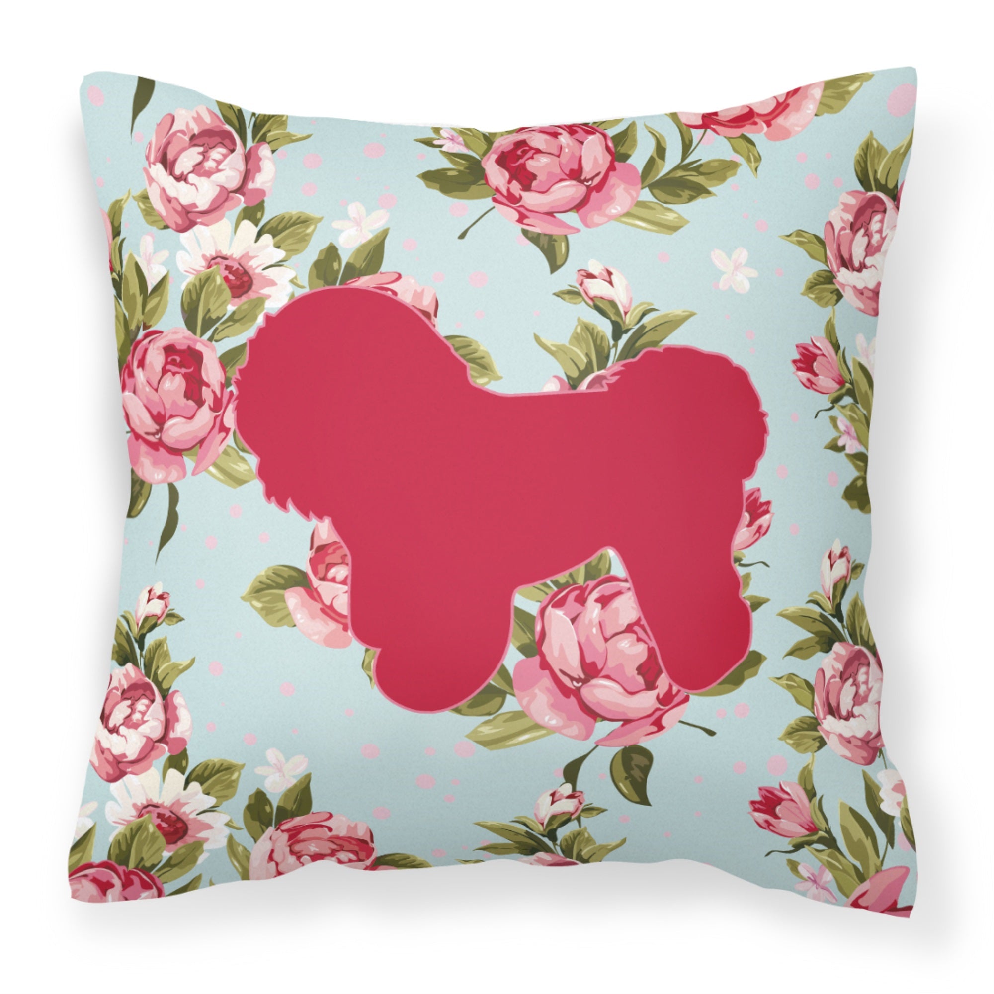 Bichon Frise Shabby Chic Blue Roses Bb1107 Fabric Decorative Pillow