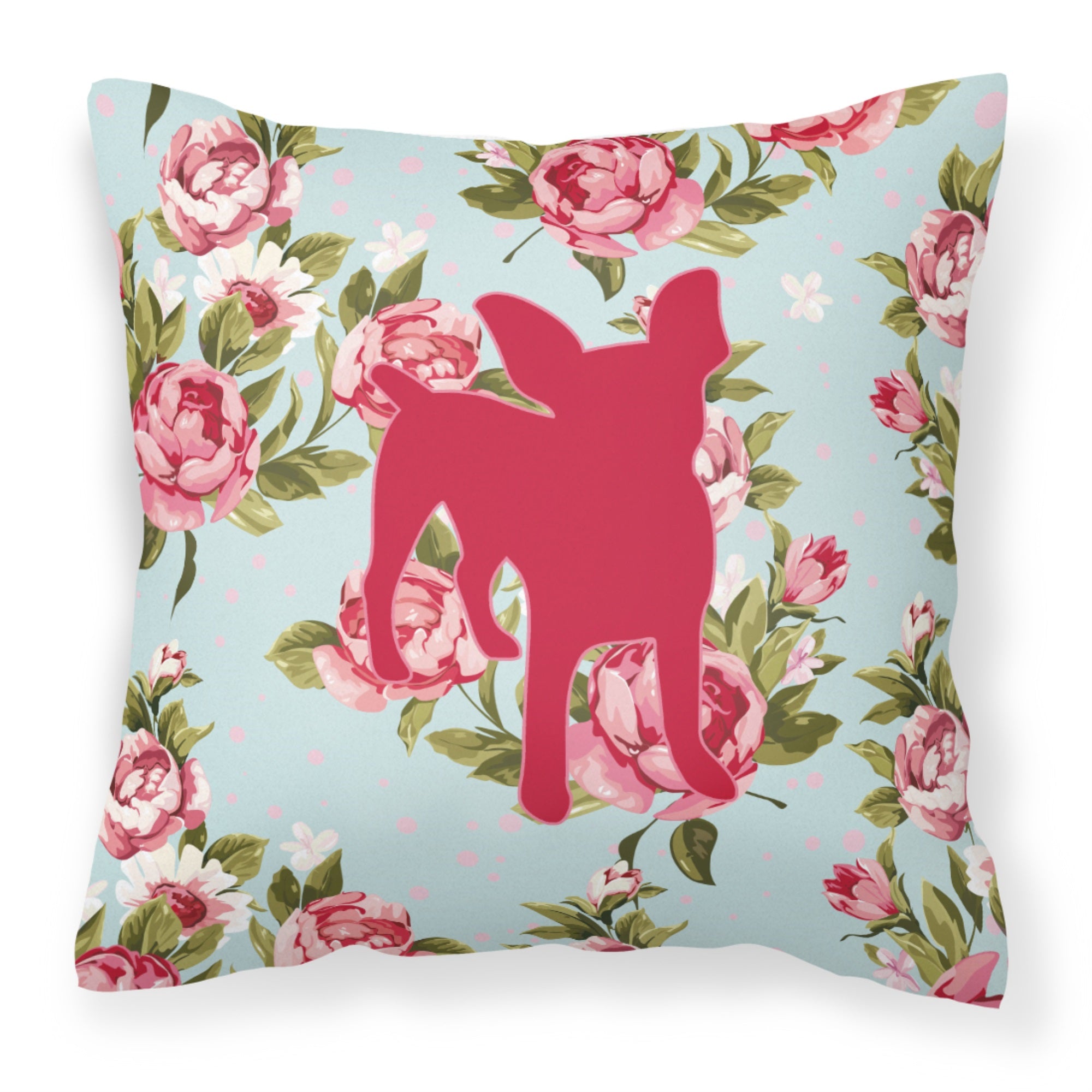 Chihuahua Shabby Chic Blue Roses Bb1108 Fabric Decorative Pillow