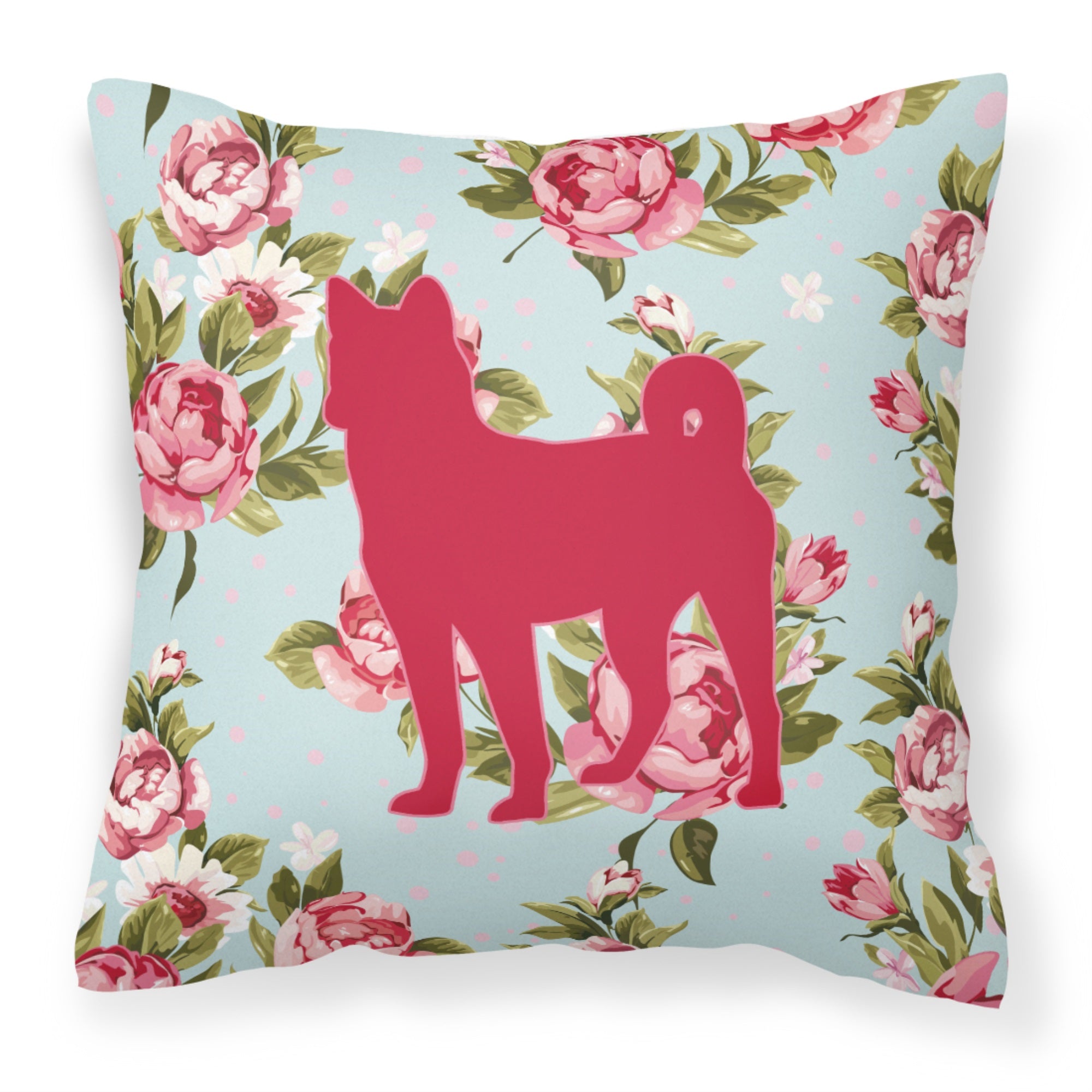 Basenji Shabby Chic Blue Roses Bb1110 Fabric Decorative Pillow