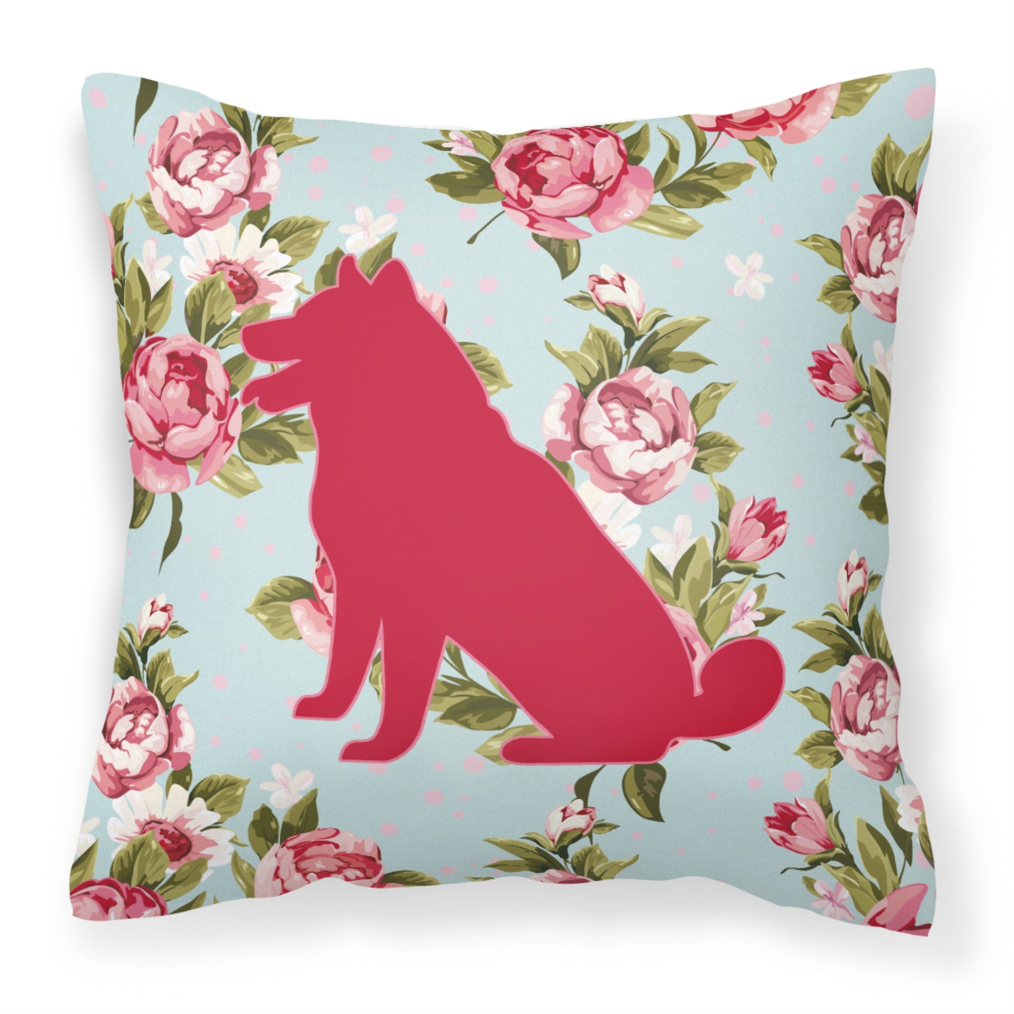 Shiba Inu Shabby Chic Blue Roses Bb1113 Fabric Decorative Pillow