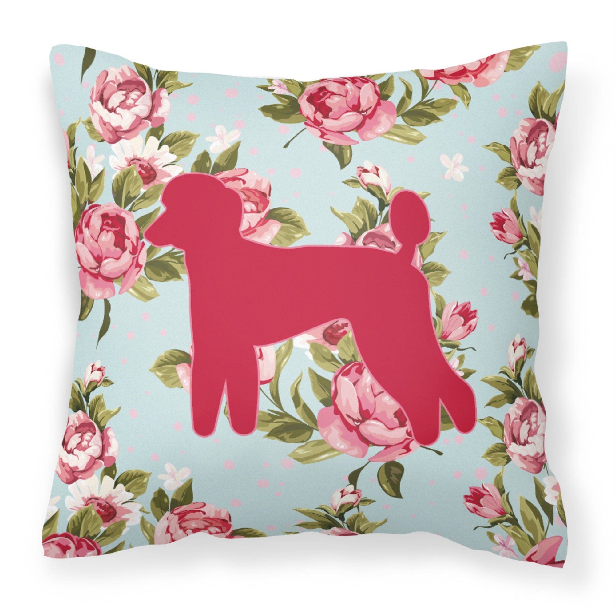 Poodle Shabby Chic Blue Roses Bb1114 Fabric Decorative Pillow