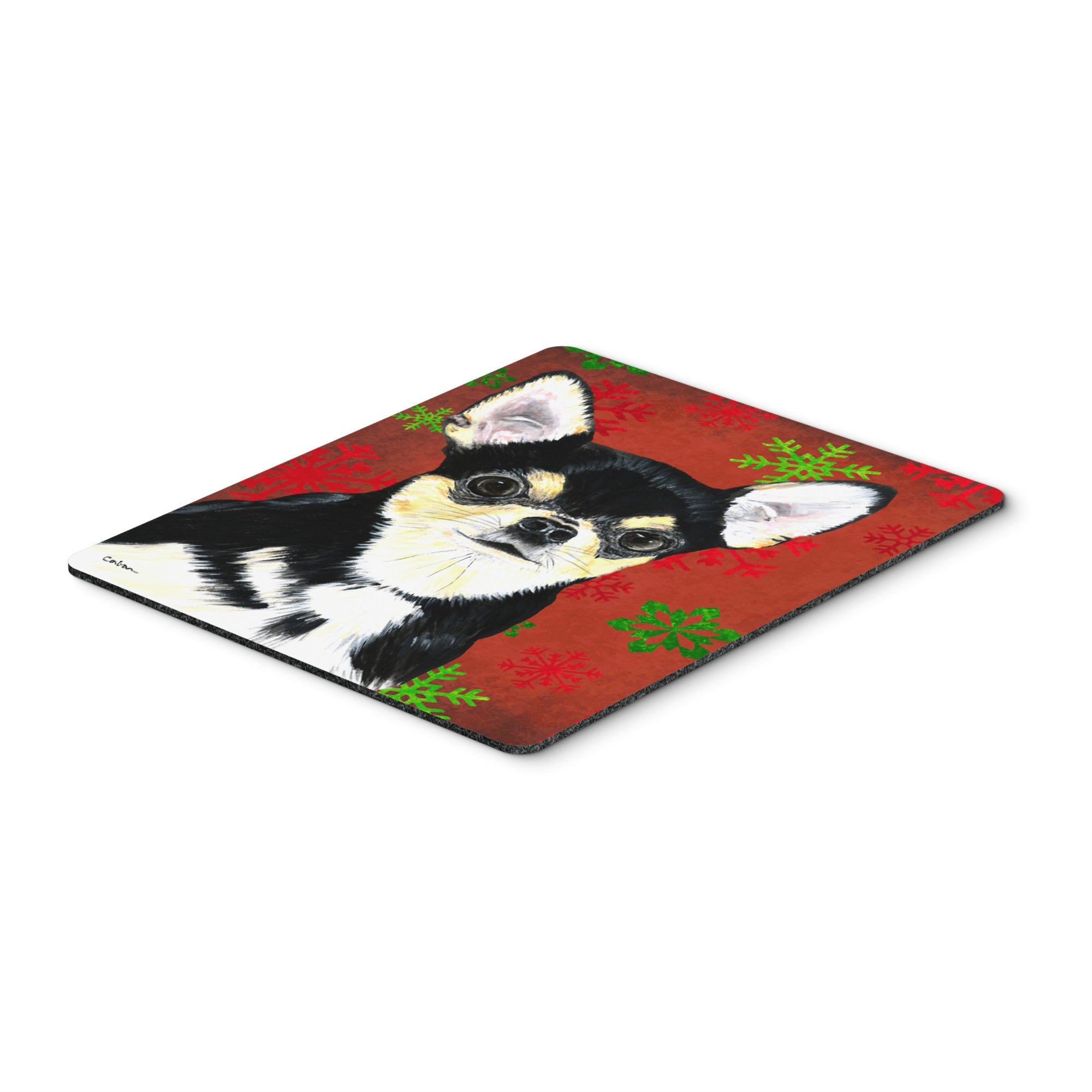 Chihuahua Red And Green Snowflakes Holiday Christmas Mouse Pad, Hot Pad Or Trivet