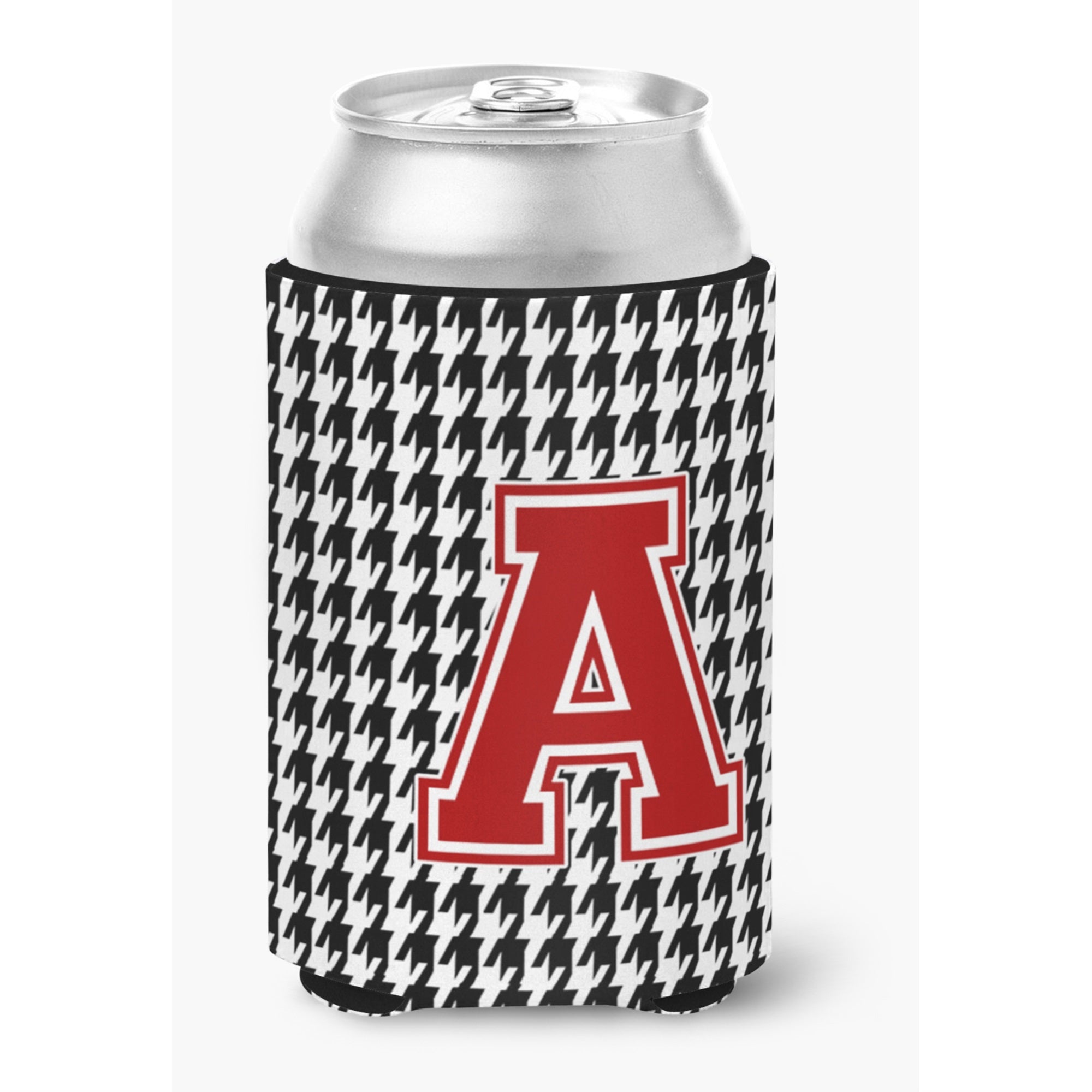 Letter A Monogram - Houndstooth Black Can Or Bottle Hugger