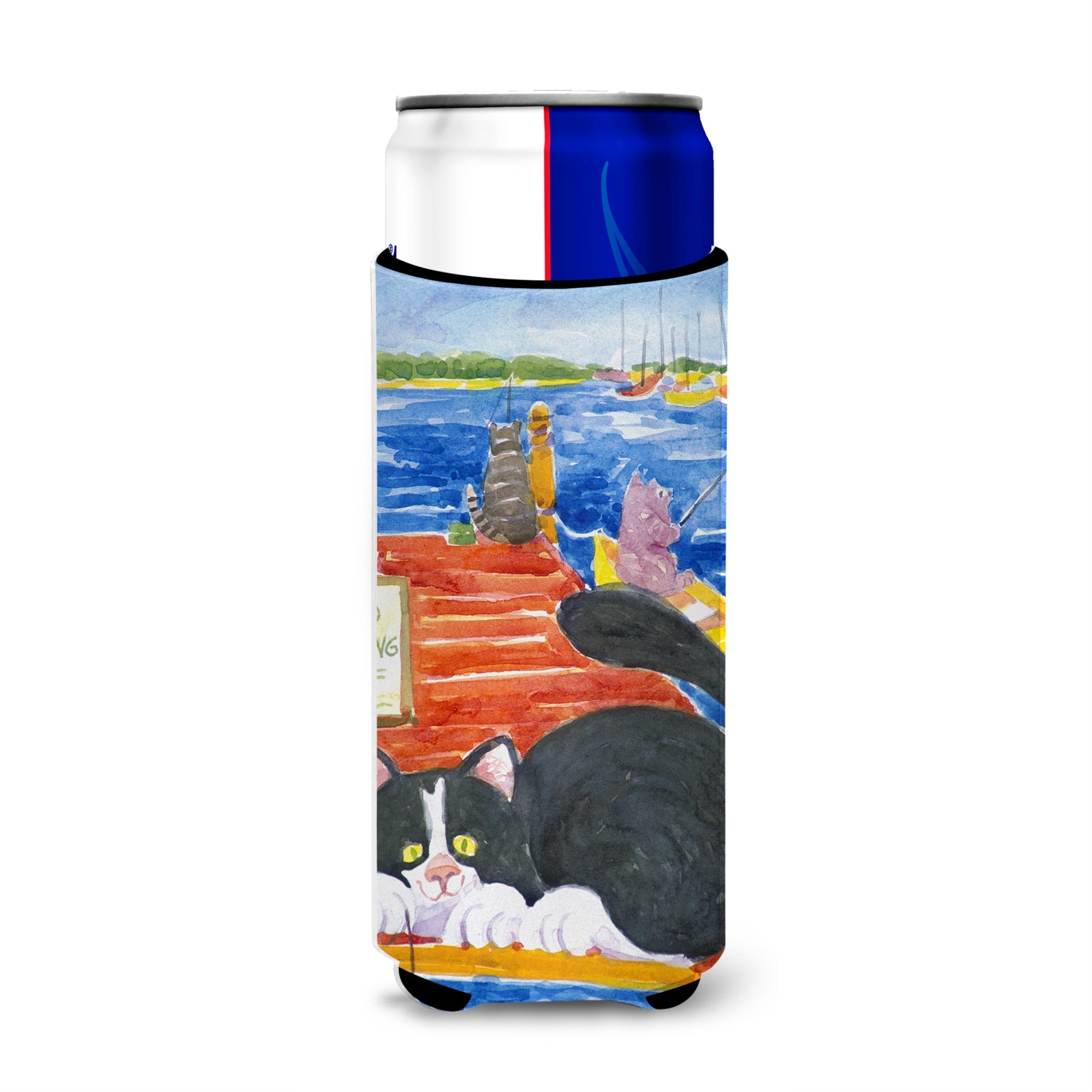 Cat Fishing From The Dock Ultra Hugger For Slim Cans