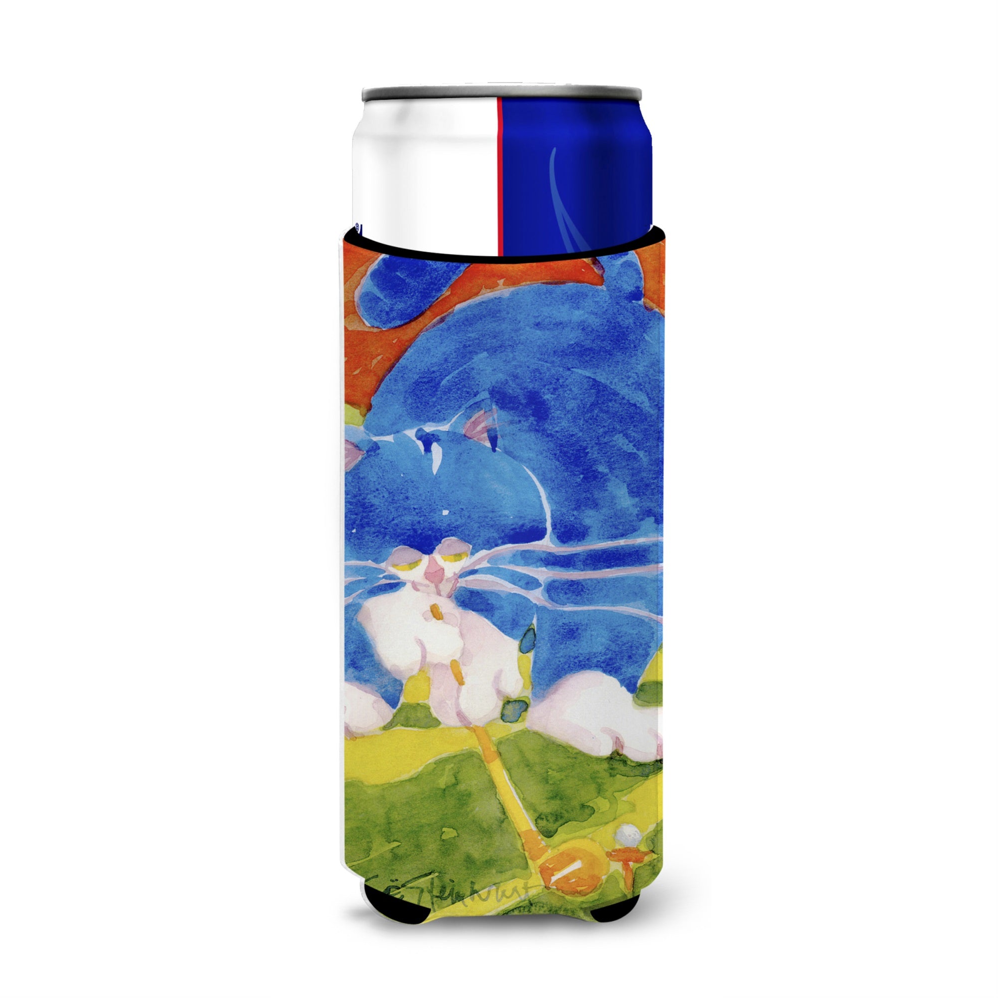 Big Blue The Cat Golfer Ultra Hugger For Slim Cans
