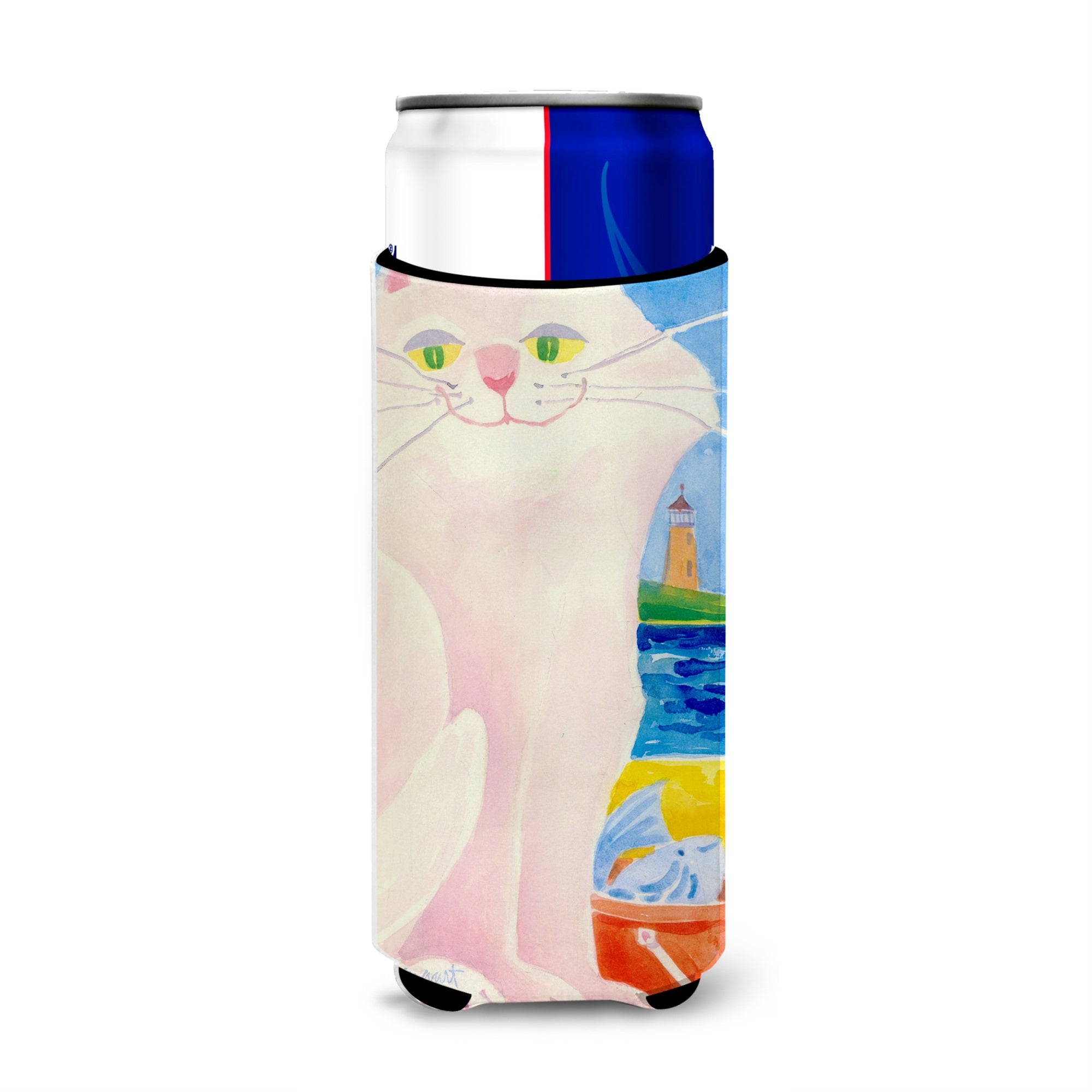 Big White Cat At The Beach Ultra Hugger For Slim Cans
