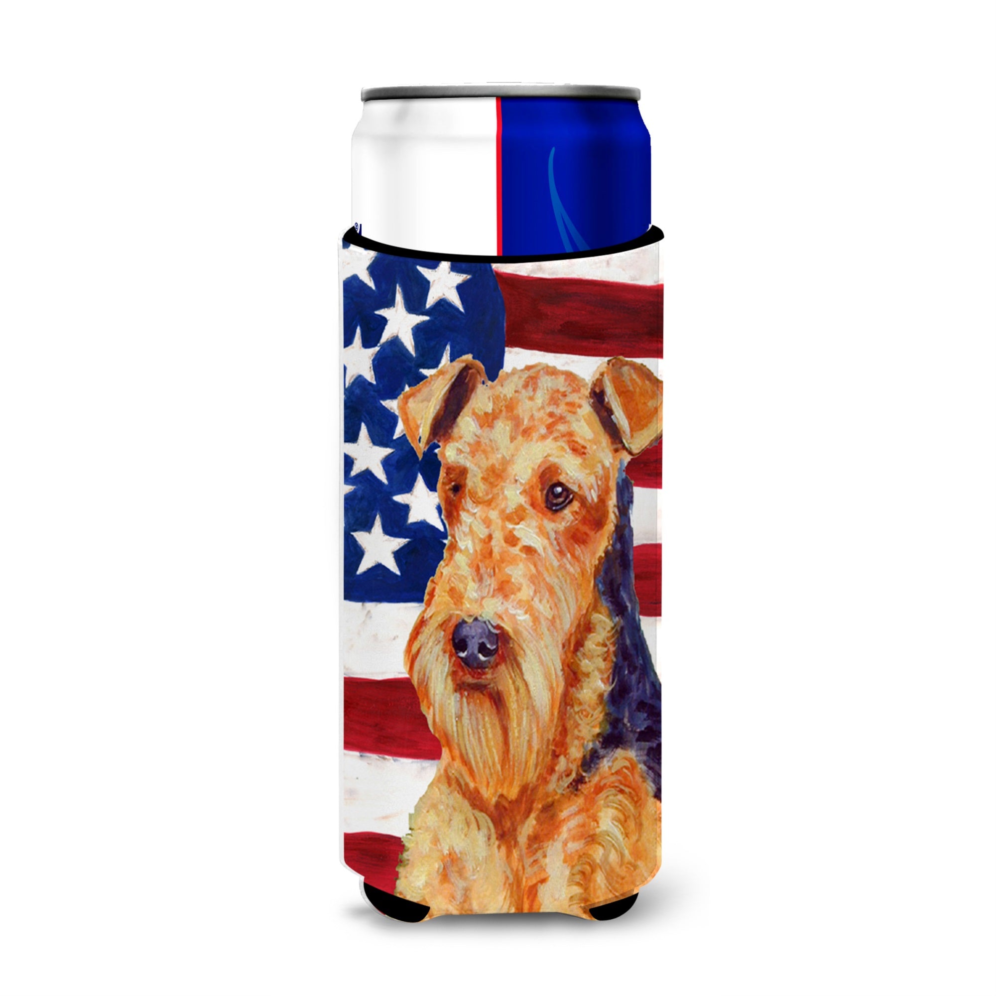 Usa American Flag With Airedale Ultra Hugger For Slim Cans