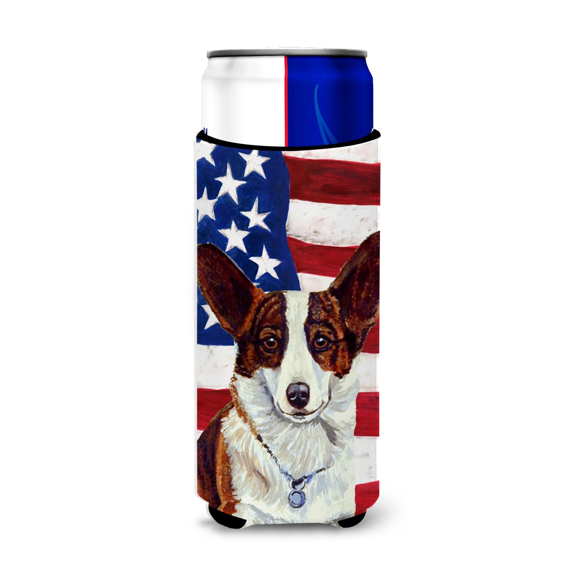 Usa American Flag With Corgi Ultra Hugger For Slim Cans