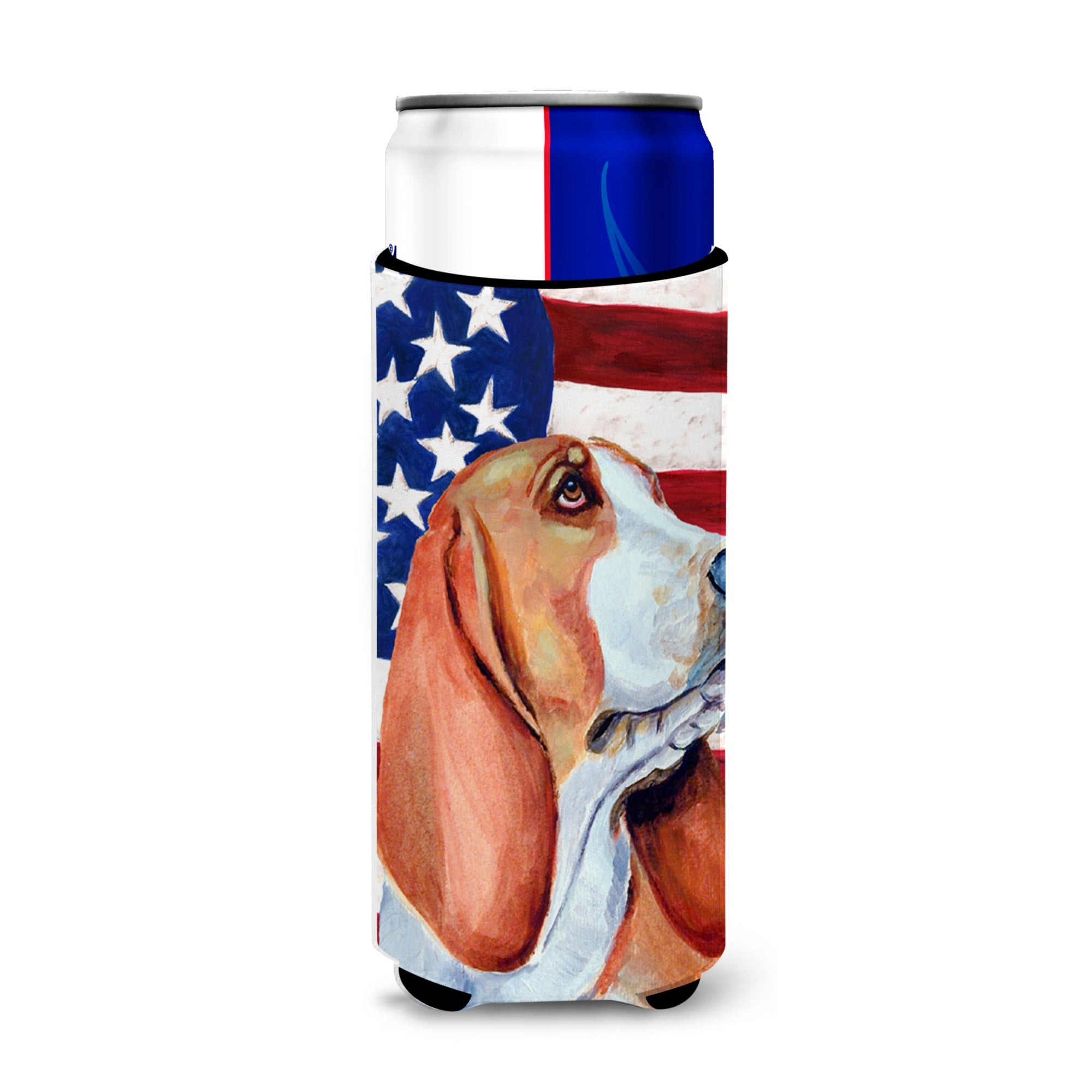 Usa American Flag With Basset Hound Ultra Hugger For Slim Cans