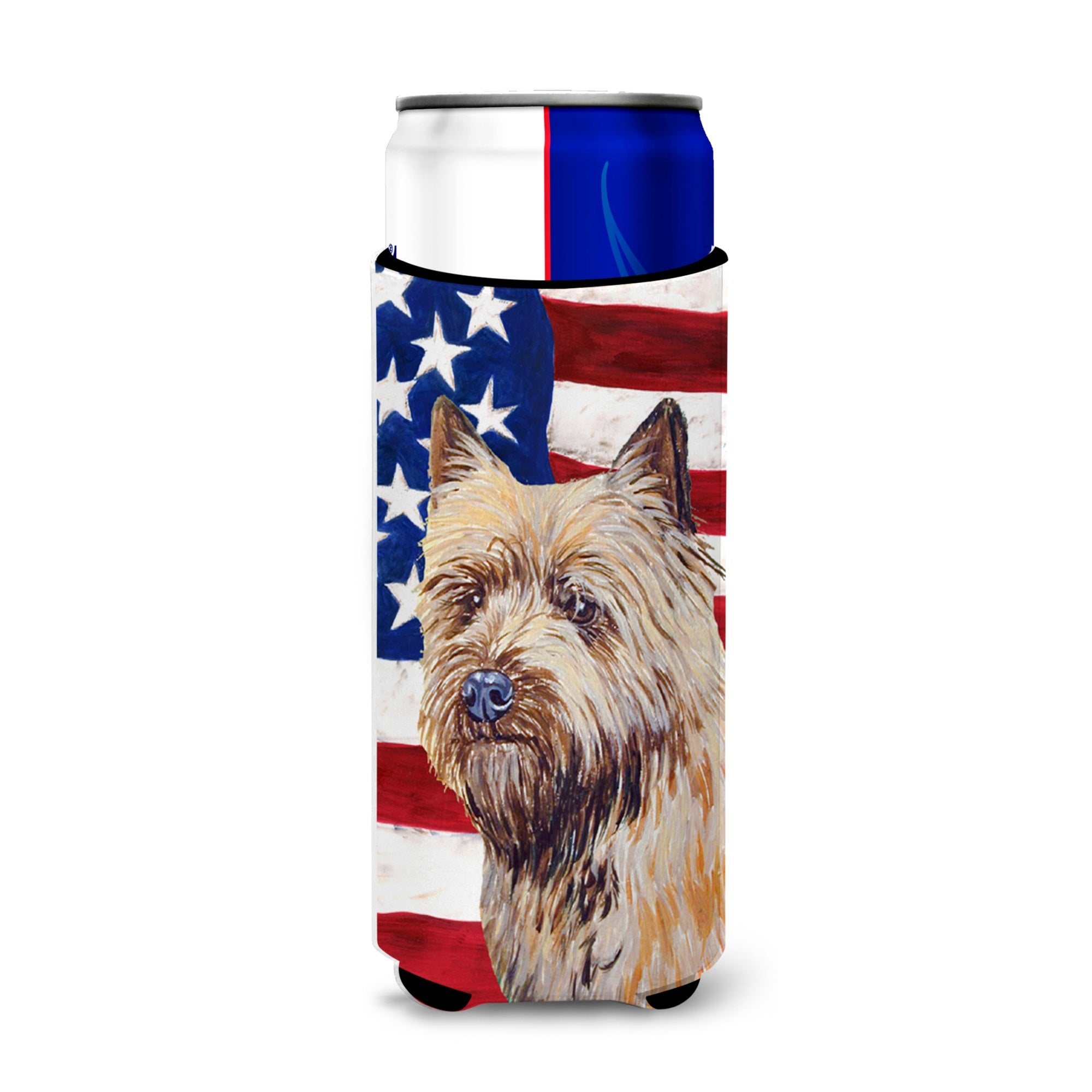 Usa American Flag With Cairn Terrier Ultra Hugger For Slim Cans