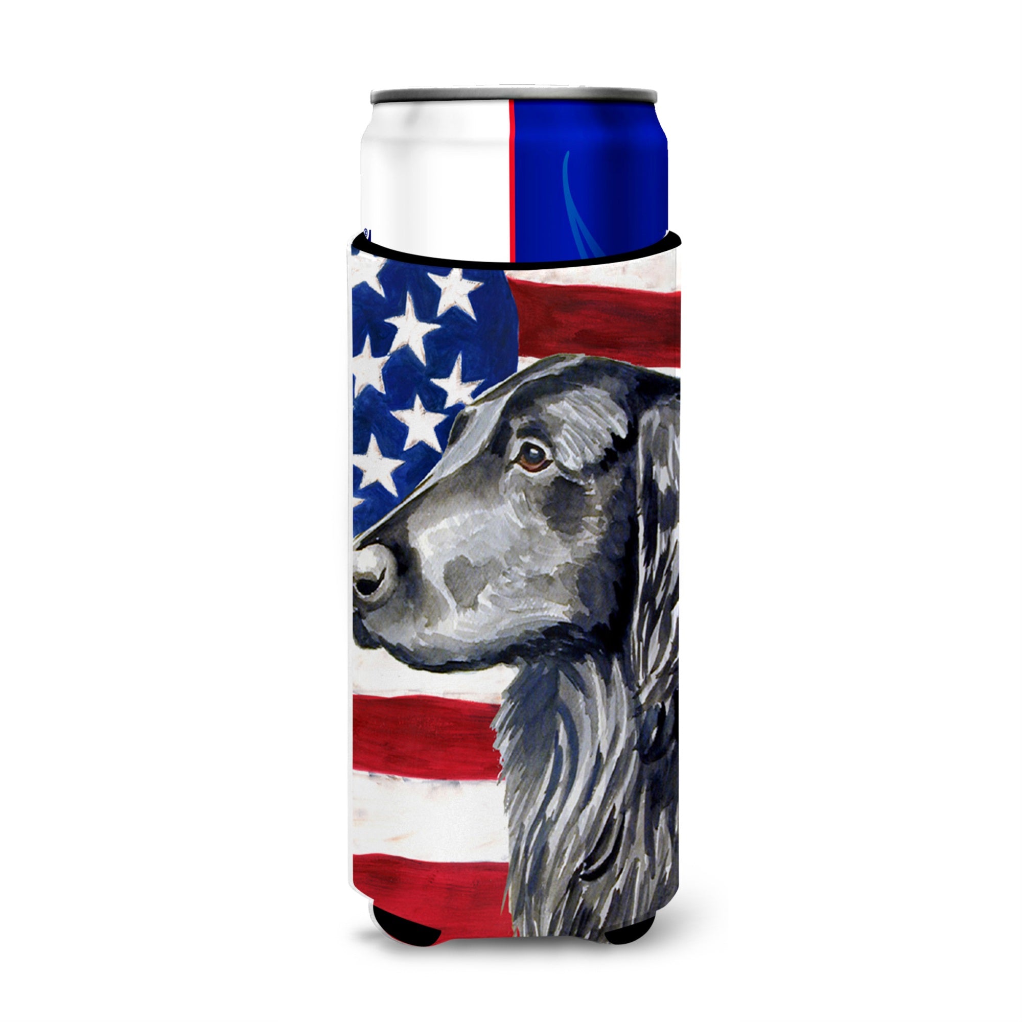 Usa American Flag With Flat Coated Retriever Ultra Hugger For Slim Cans