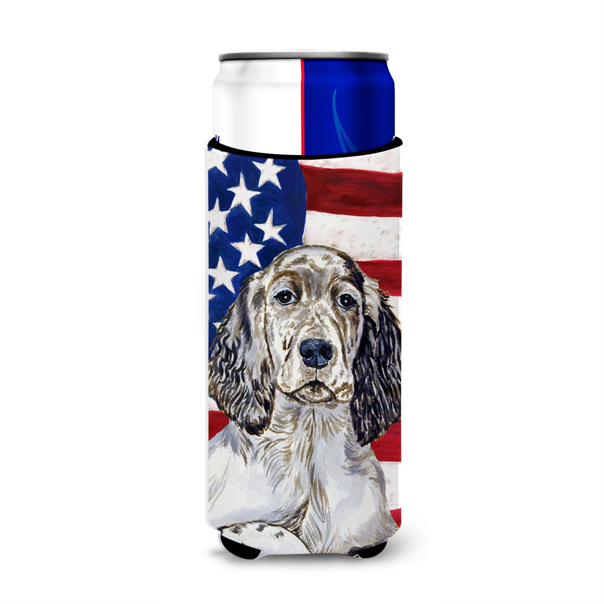 Usa American Flag With English Setter Ultra Hugger For Slim Cans