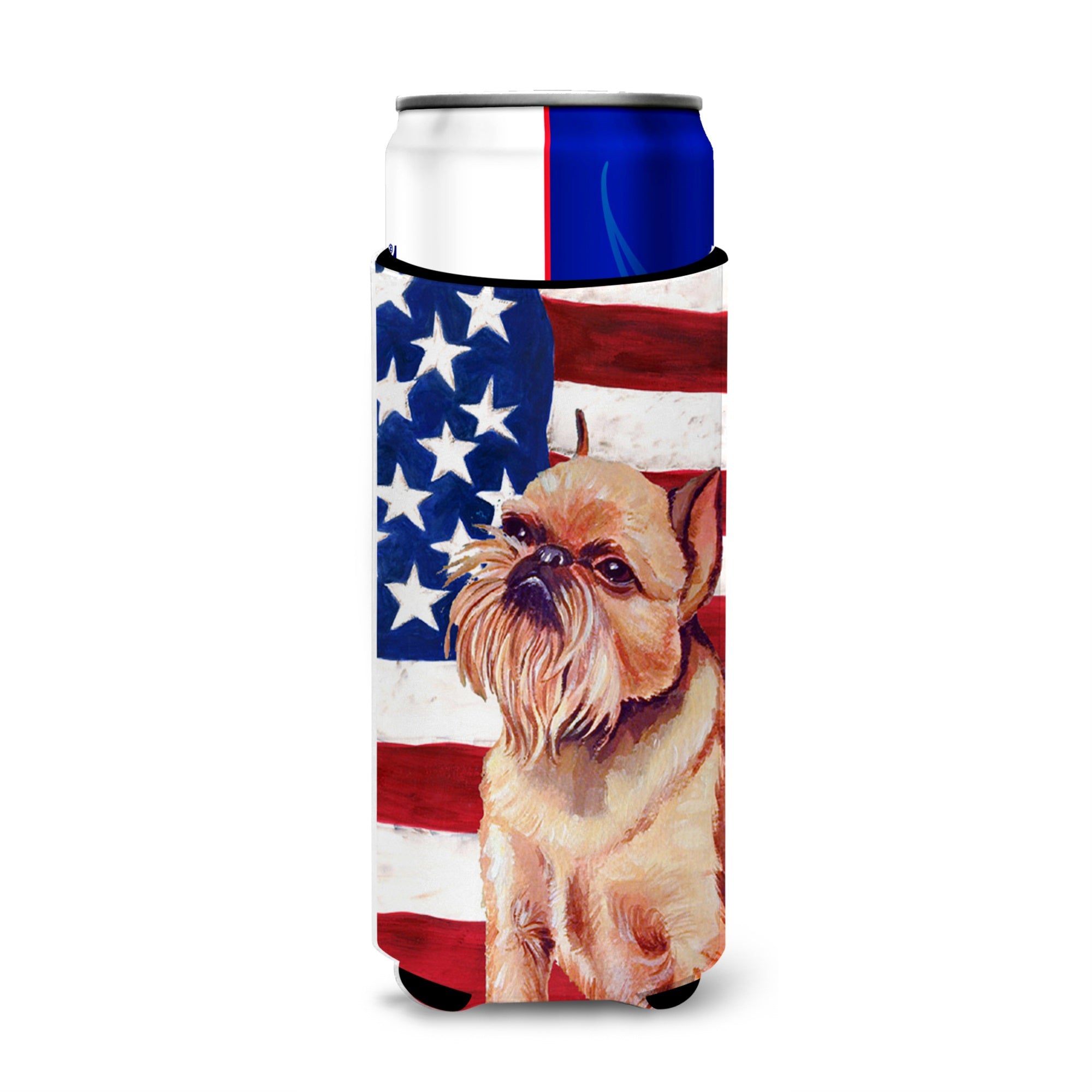 Usa American Flag With Brussels Griffon Ultra Hugger For Slim Cans