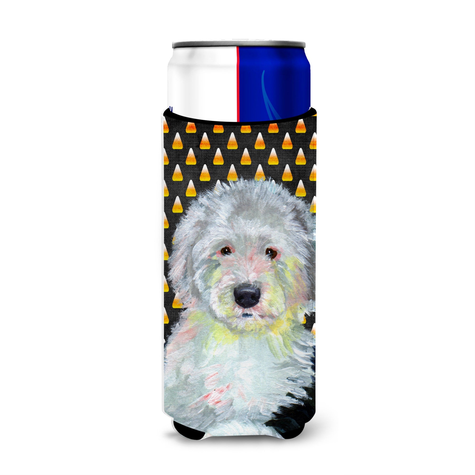 Old English Sheepdog Candy Corn Halloween Portrait Ultra Hugger For Slim Cans