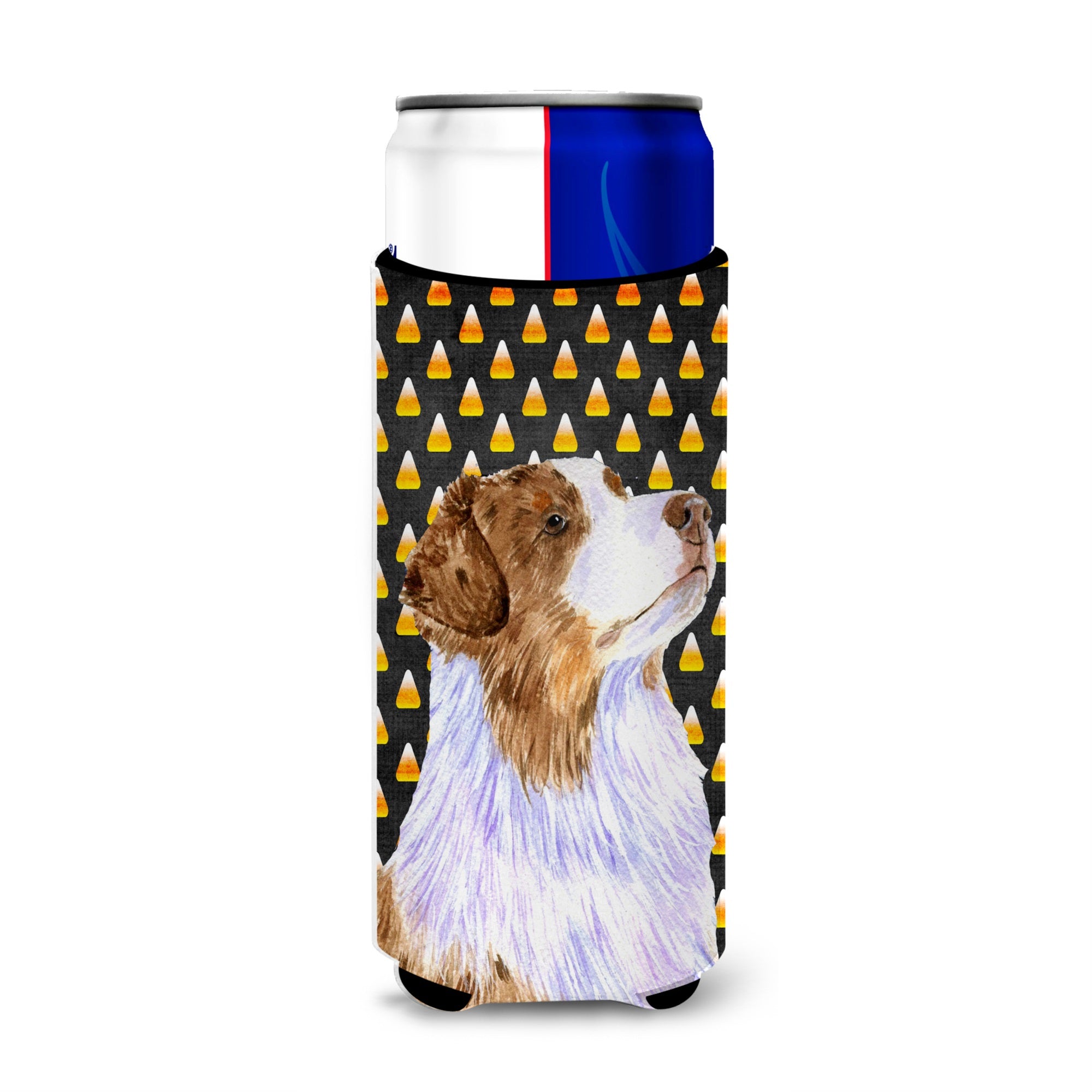 Australian Shepherd Candy Corn Halloween Portrait Ultra Hugger For Slim Cans