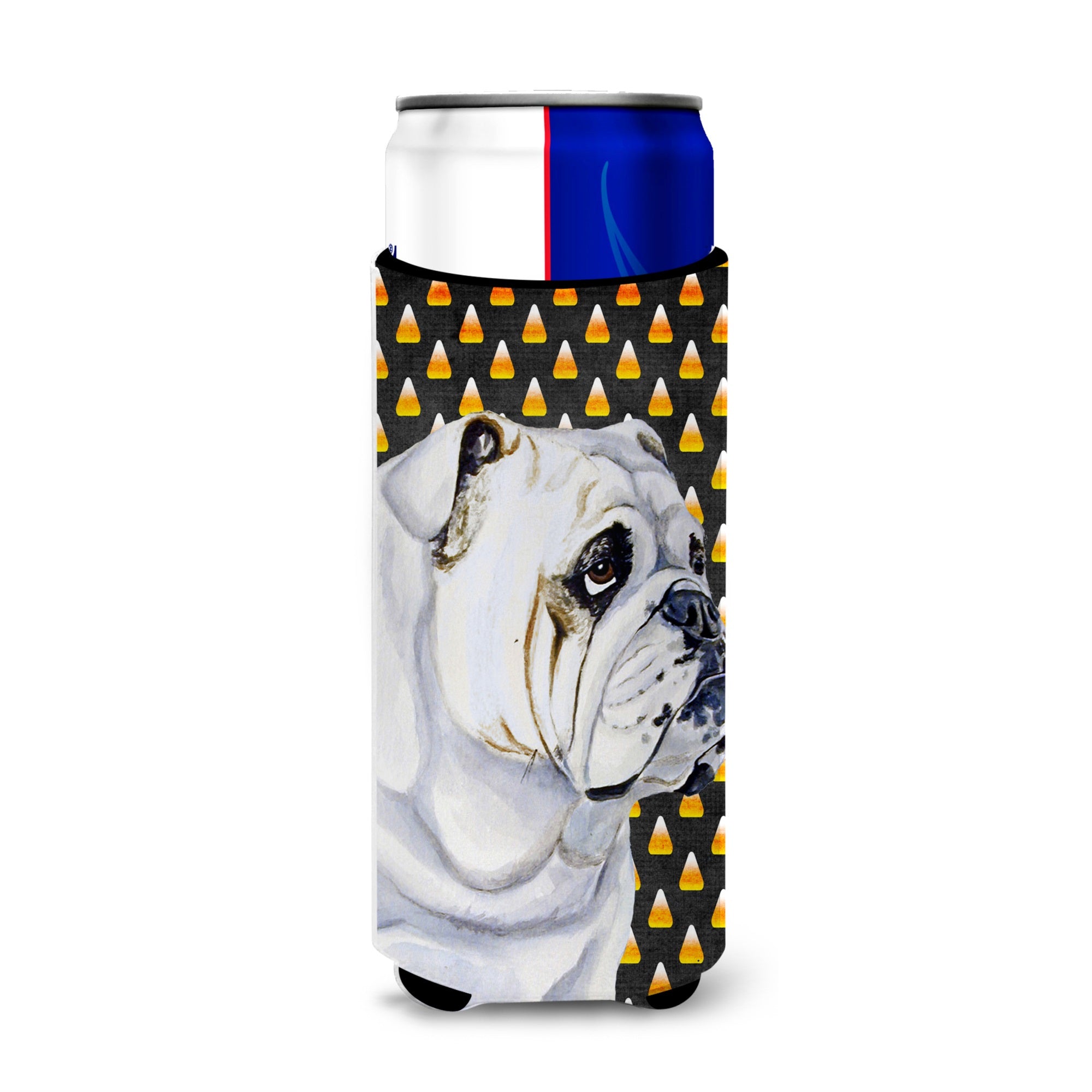 Bulldog English Candy Corn Halloween Portrait Ultra Hugger For Slim Cans