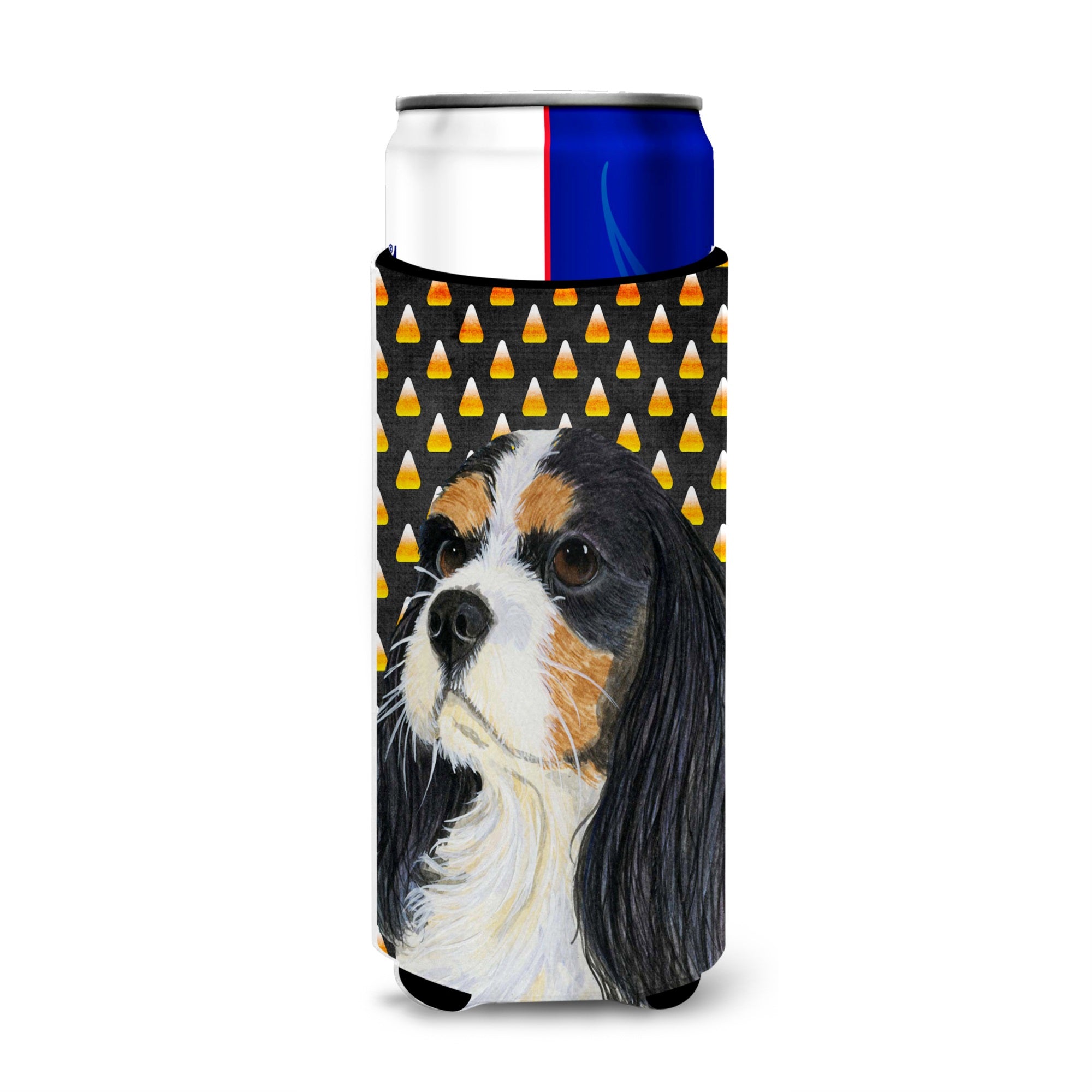 Cavalier Spaniel Tricolor Candy Corn Halloween Portrait Ultra Hugger For Slim Cans