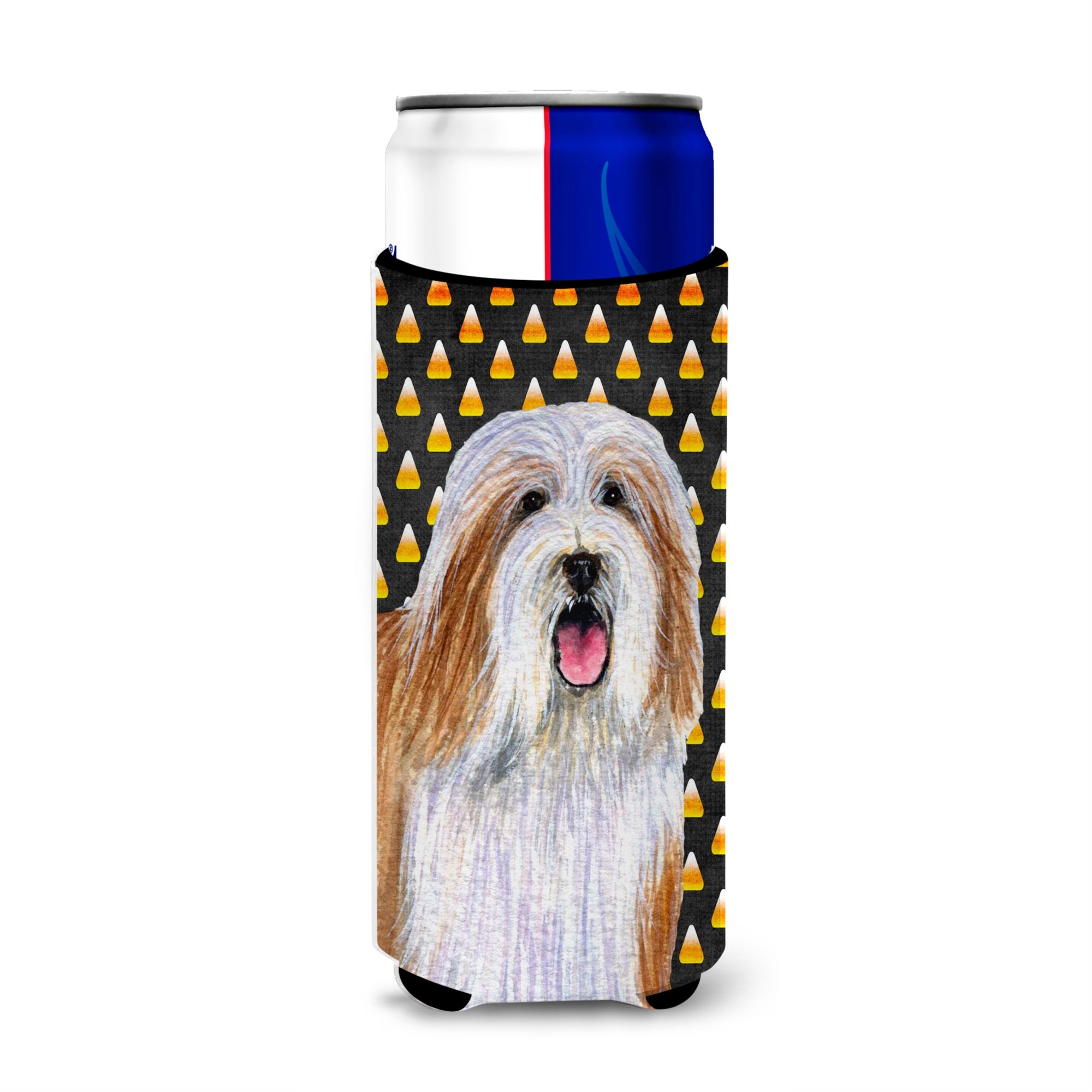 Bearded Collie Candy Corn Halloween Portrait Ultra Hugger For Slim Cans
