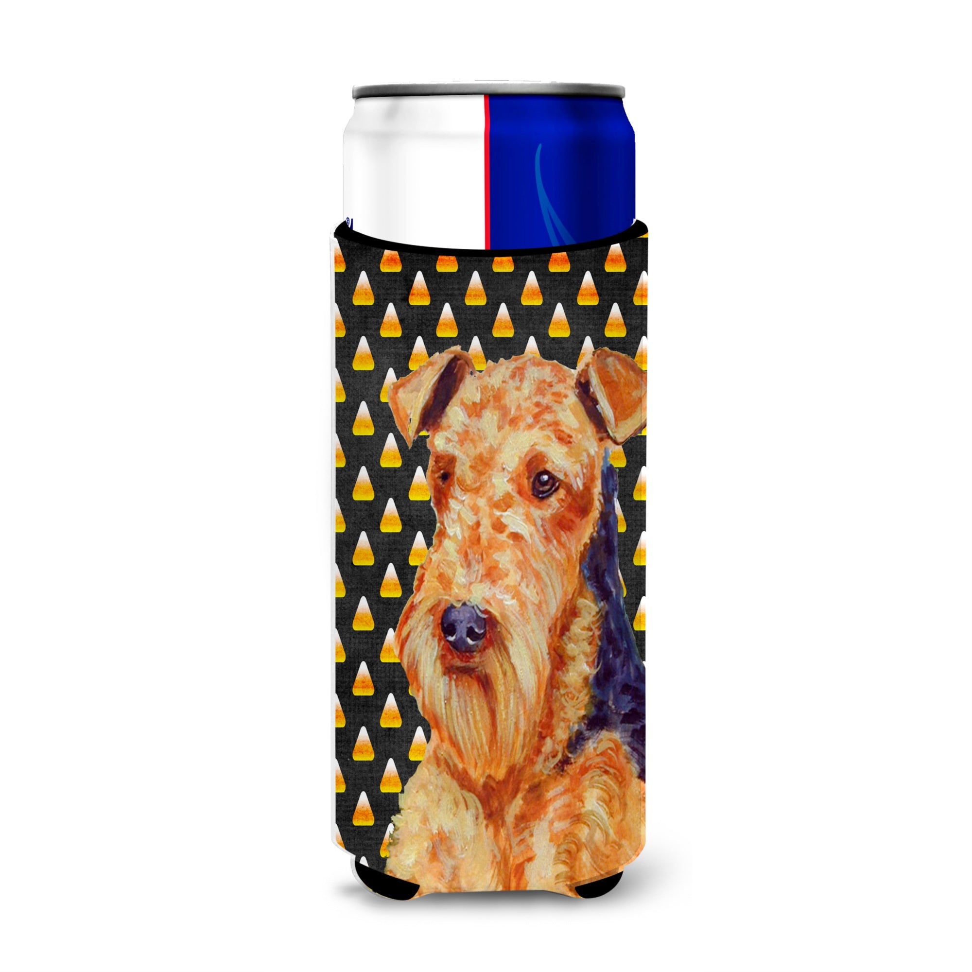 Airedale Candy Corn Halloween Portrait Ultra Hugger For Slim Cans