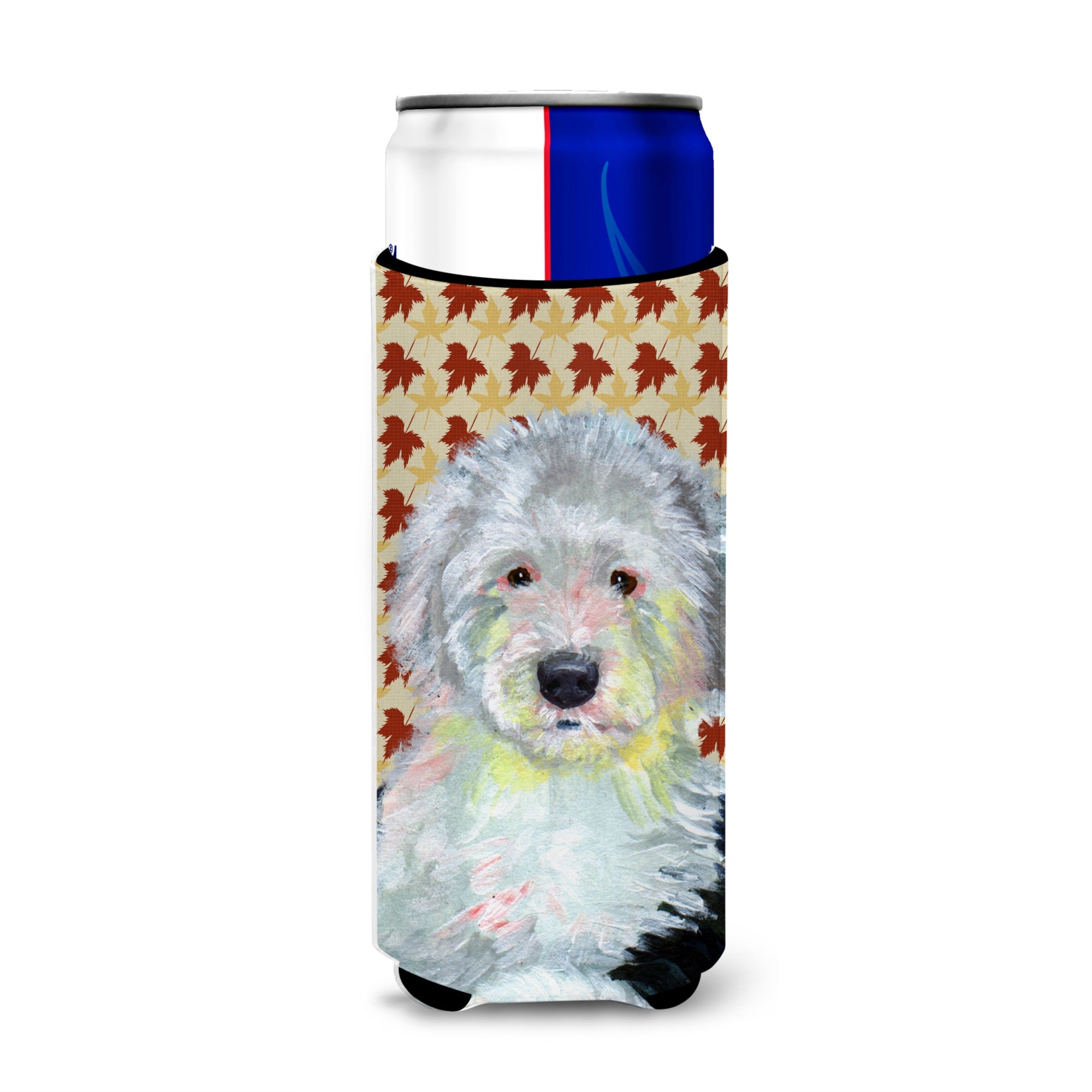 Old English Sheepdog Fall Leaves Portrait Ultra Hugger For Slim Cans