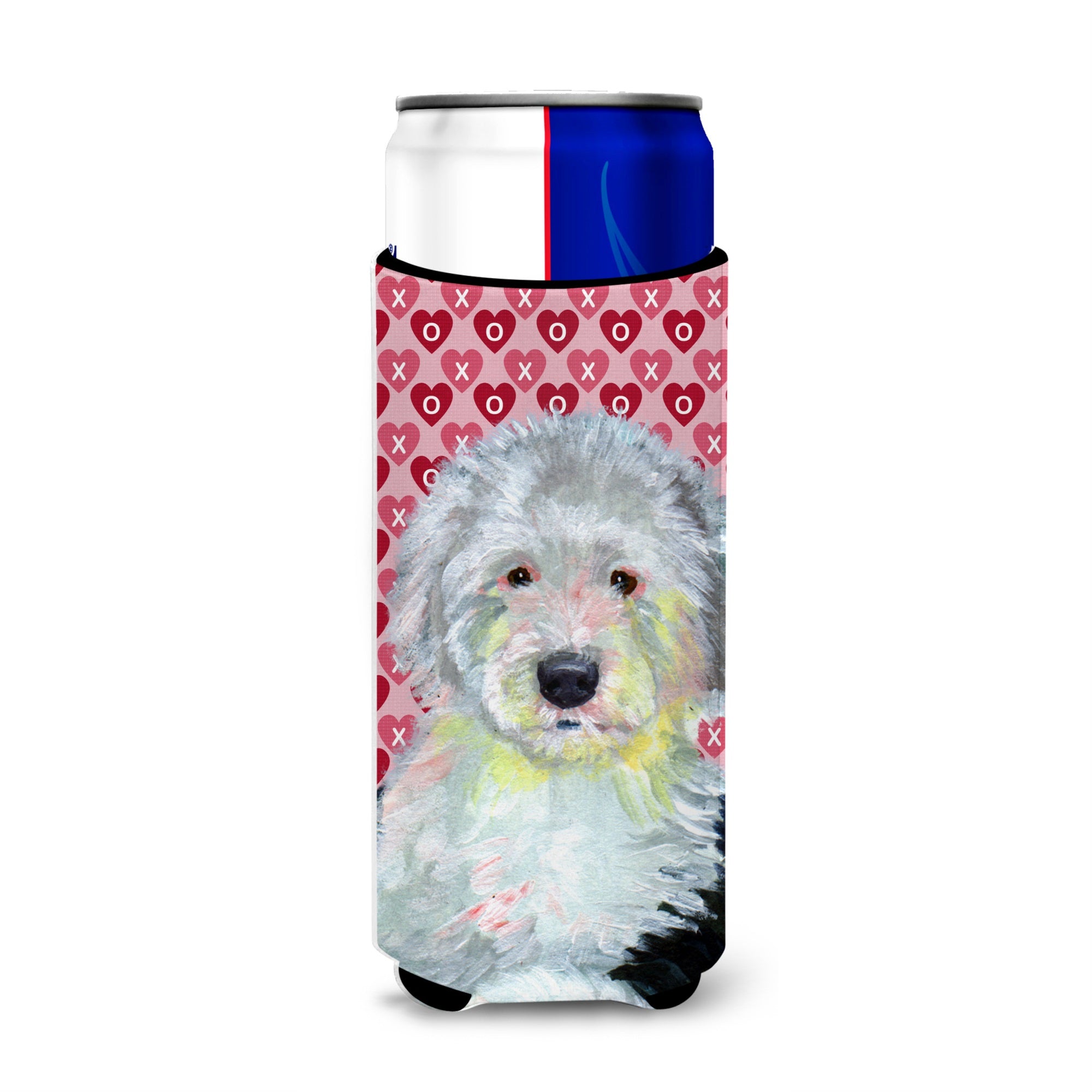 Old English Sheepdog Hearts Love And Valentine'S Day Portrait Ultra Hugger For Slim Cans