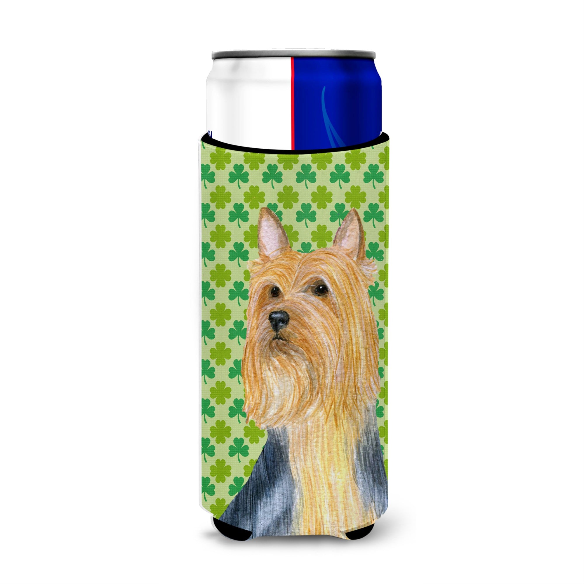 Silky Terrier St. Patrick'S Day Shamrock Portrait Ultra Hugger For Slim Cans