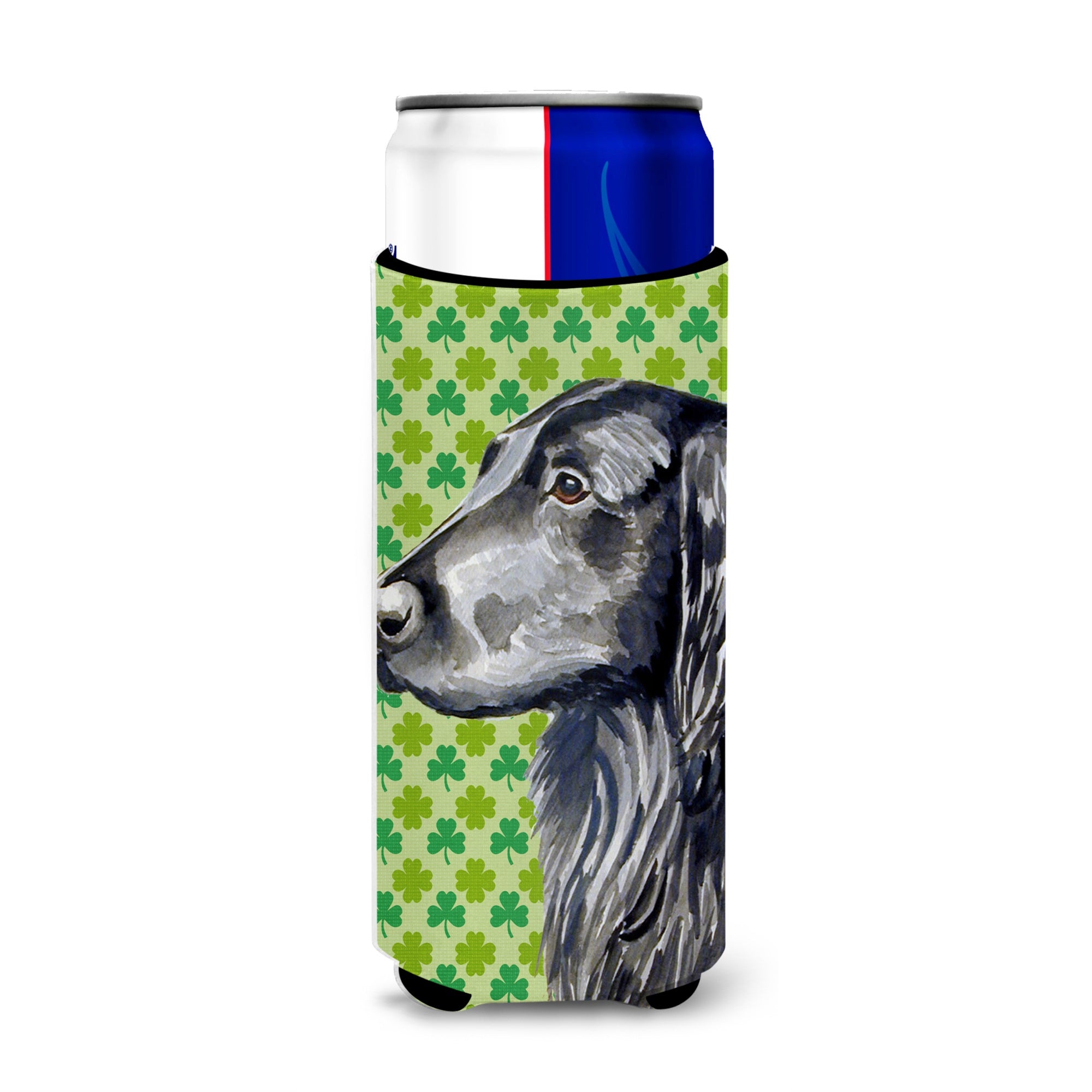 Flat Coated Retriever St. Patrick'S Day Shamrock Portrait Ultra Hugger For Slim Cans