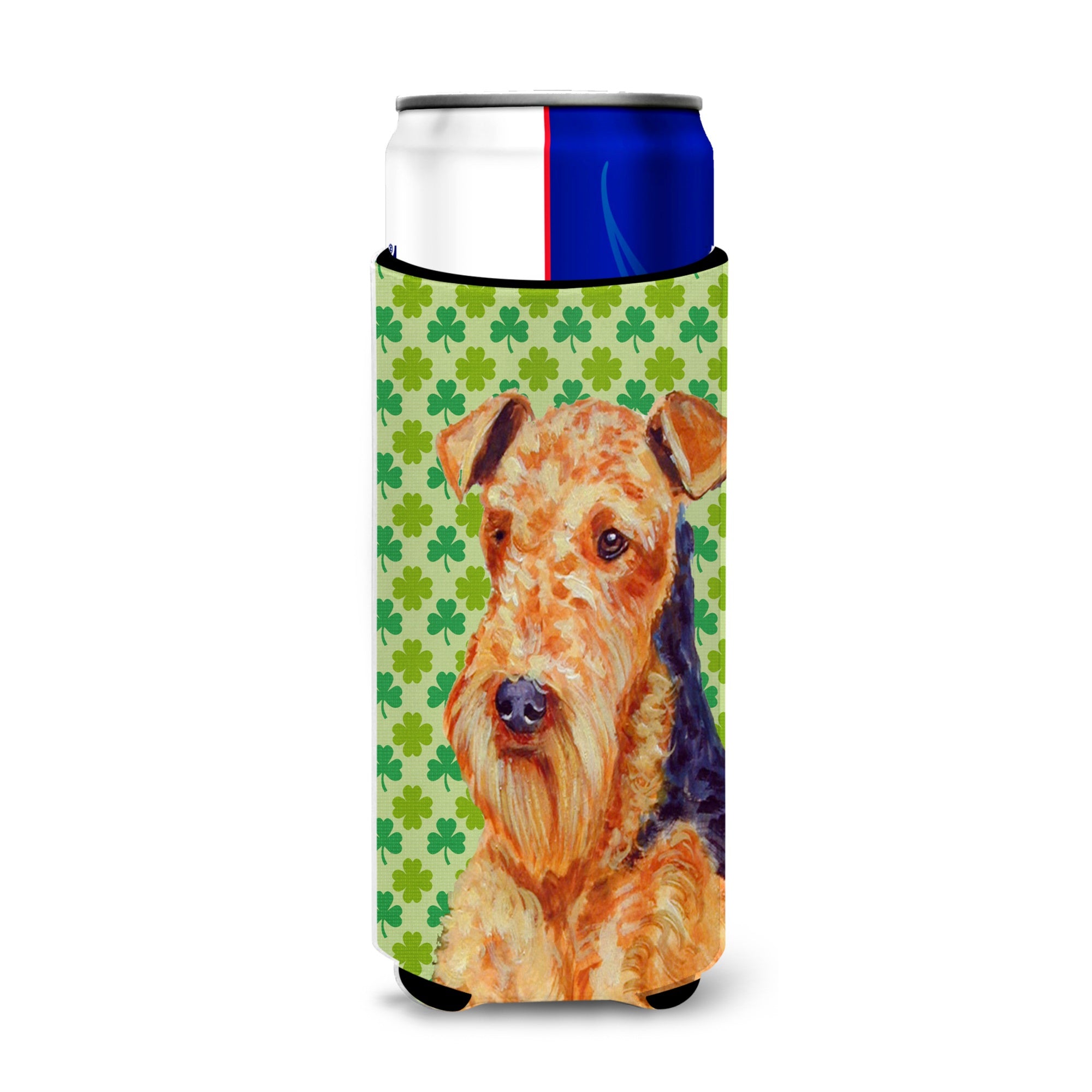 Airedale St. Patrick'S Day Shamrock Portrait Ultra Hugger For Slim Cans