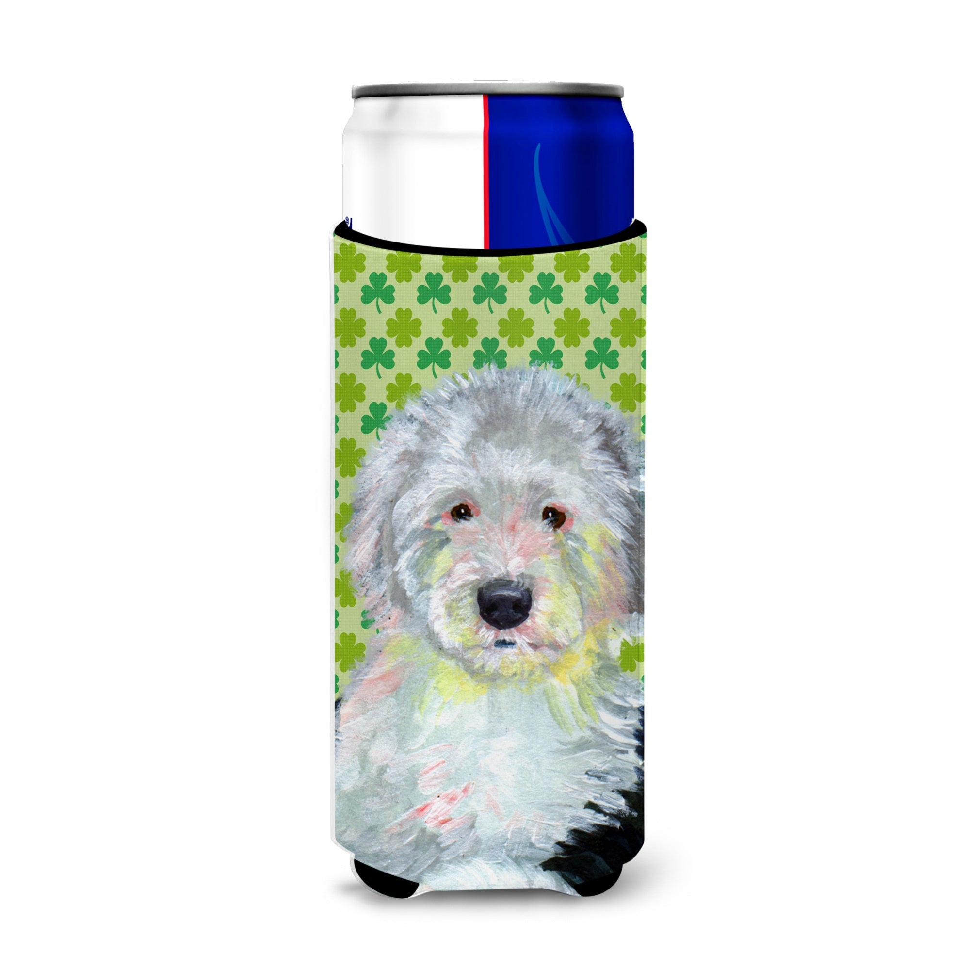 Old English Sheepdog St. Patrick'S Day Shamrock Portrait Ultra Hugger For Slim Cans