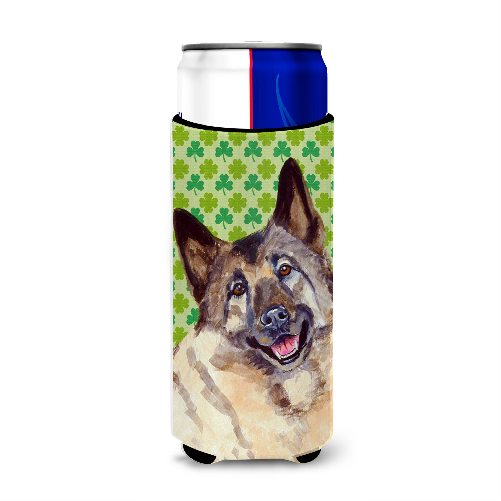Norwegian Elkhound St. Patrick'S Day Shamrock Portrait Ultra Hugger For Slim Cans