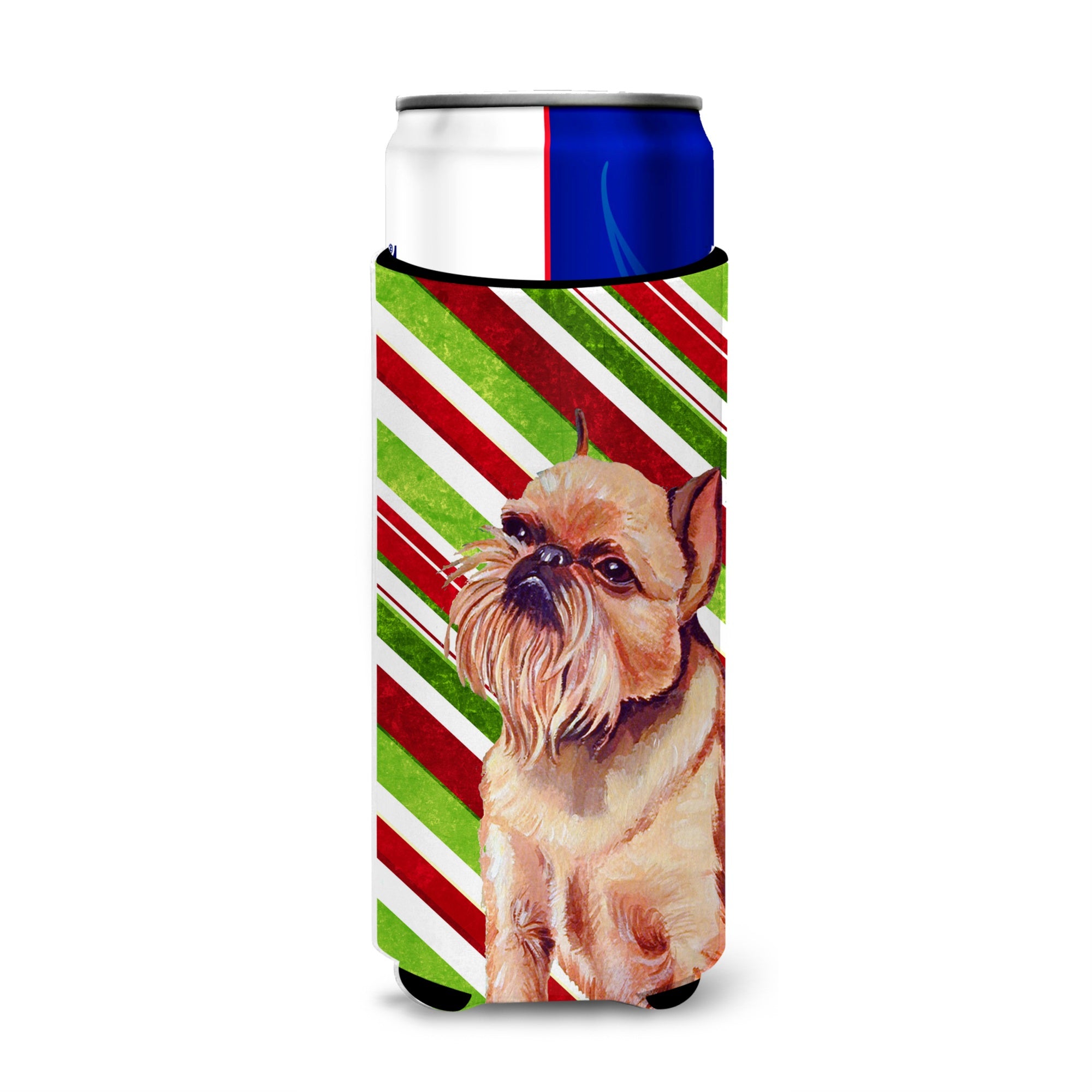 Brussels Griffon Candy Cane Holiday Christmas Ultra Hugger For Slim Cans