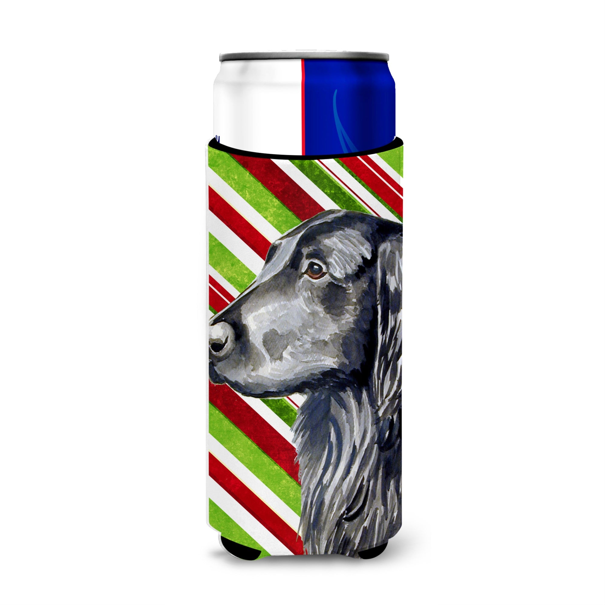 Flat Coated Retriever Candy Cane Holiday Christmas Ultra Hugger For Slim Cans