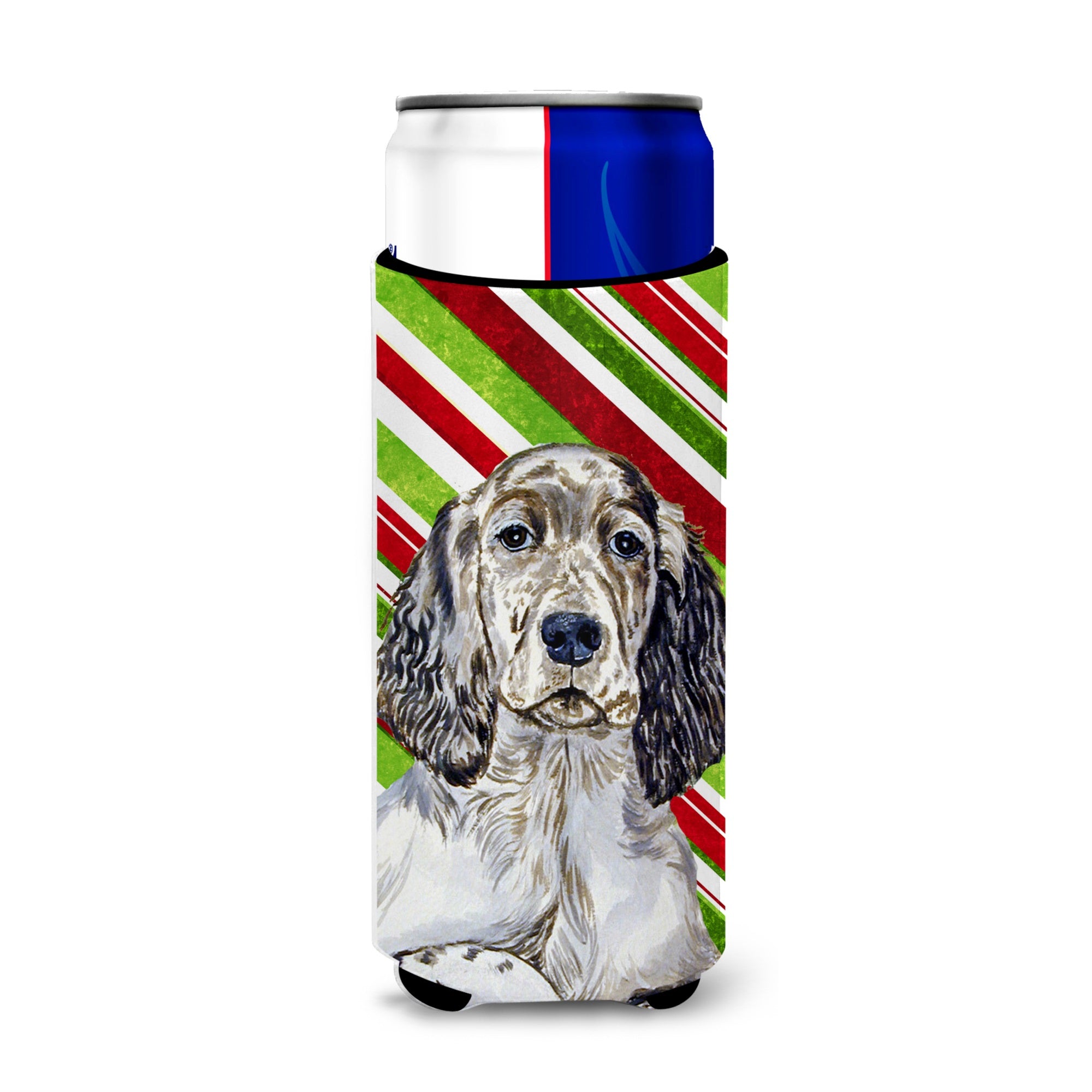 English Setter Candy Cane Holiday Christmas Ultra Hugger For Slim Cans