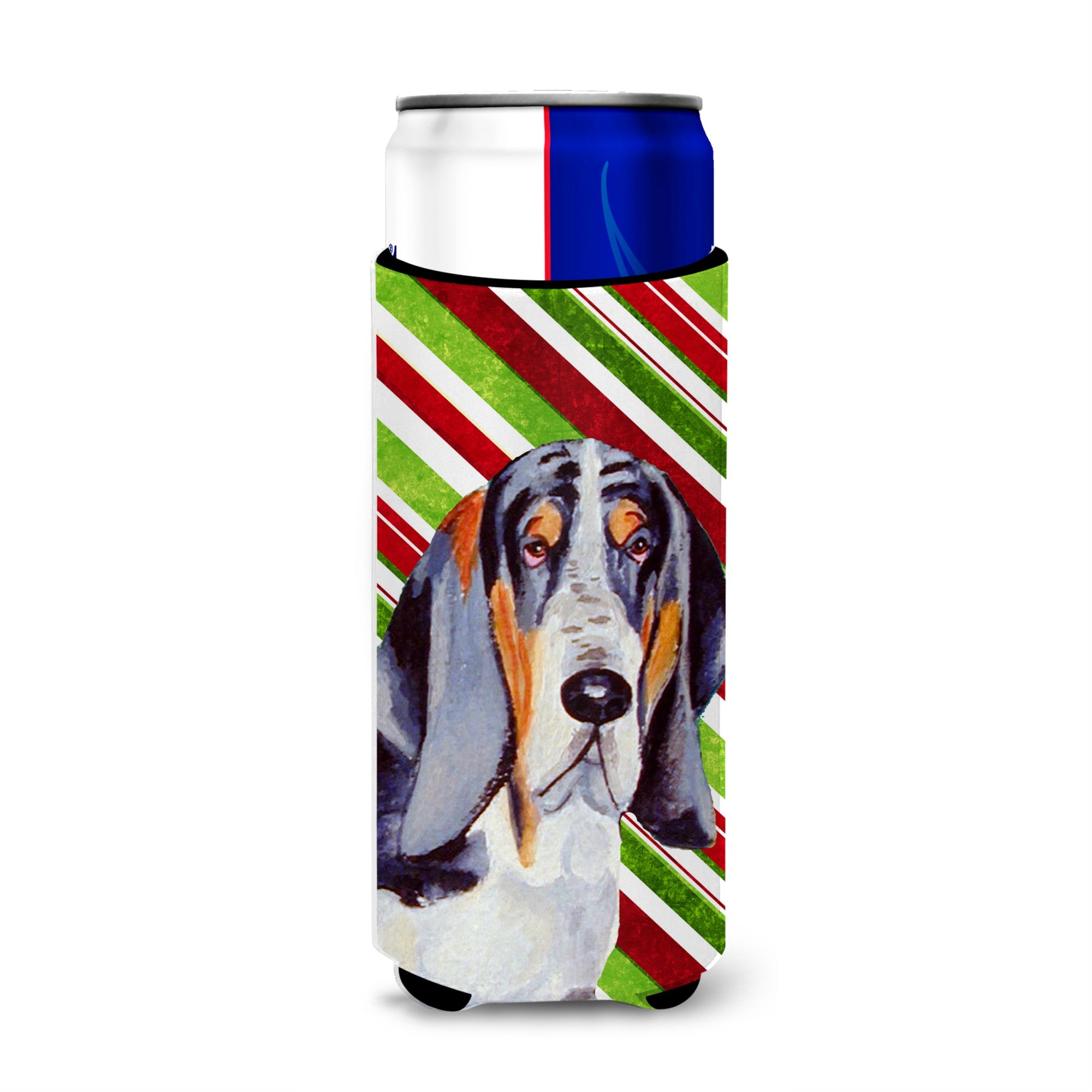 Basset Hound Candy Cane Holiday Christmas Ultra Hugger For Slim Cans