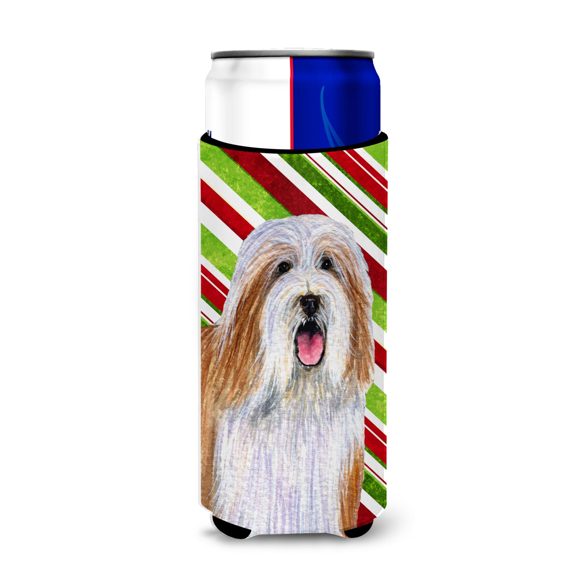 Bearded Collie Candy Cane Holiday Christmas Ultra Hugger For Slim Cans