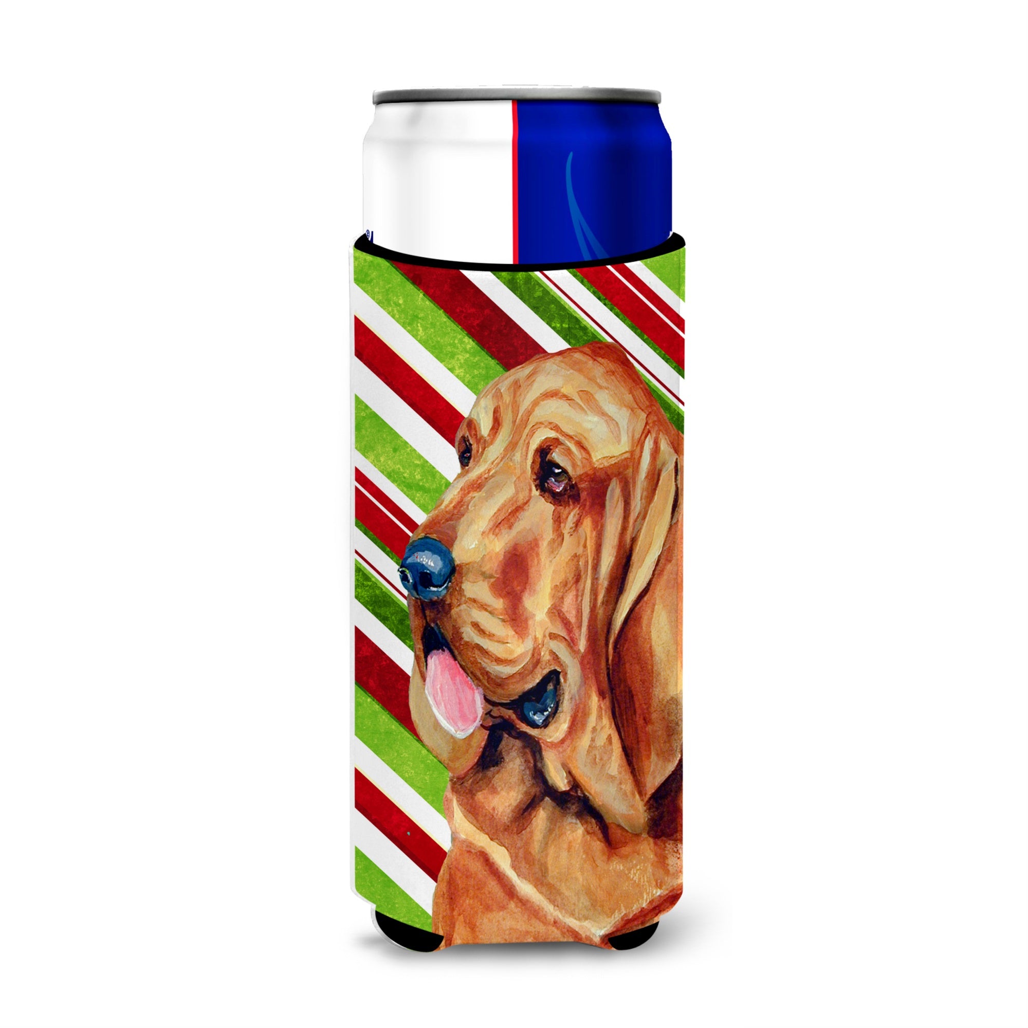 Bloodhound Candy Cane Holiday Christmas Ultra Hugger For Slim Cans