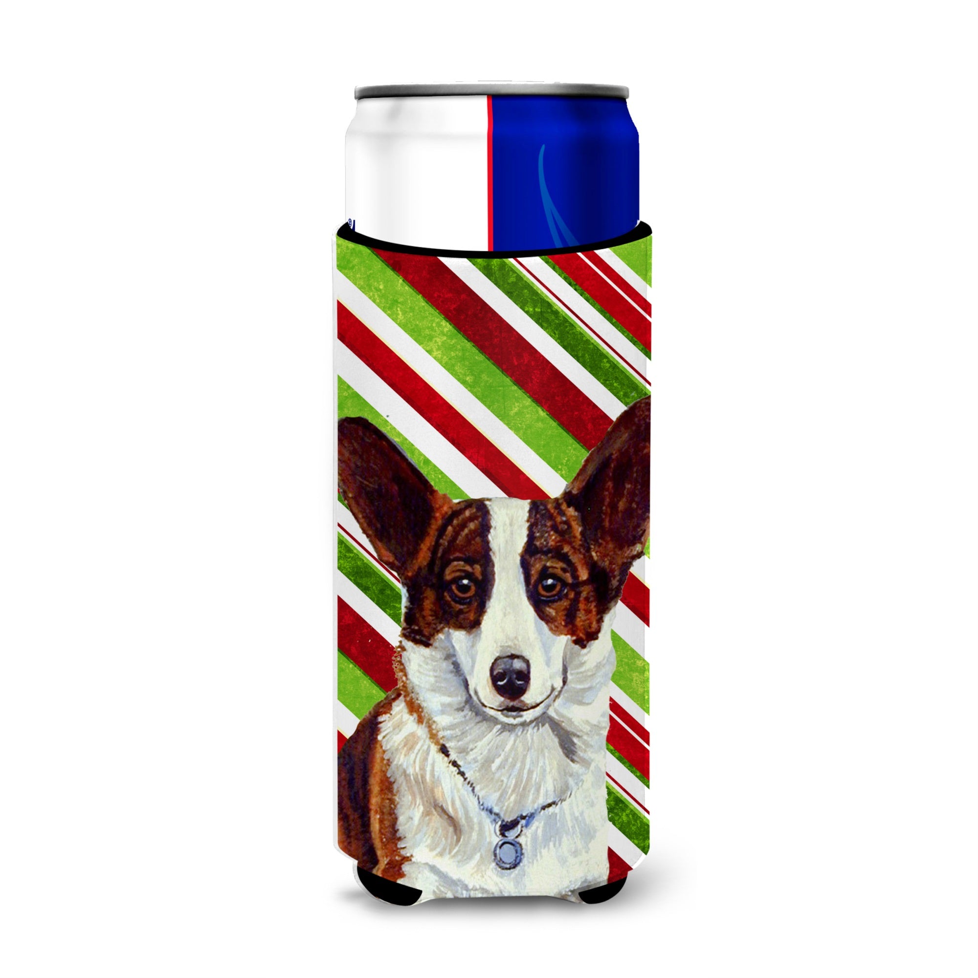 Corgi Candy Cane Holiday Christmas Ultra Hugger For Slim Cans