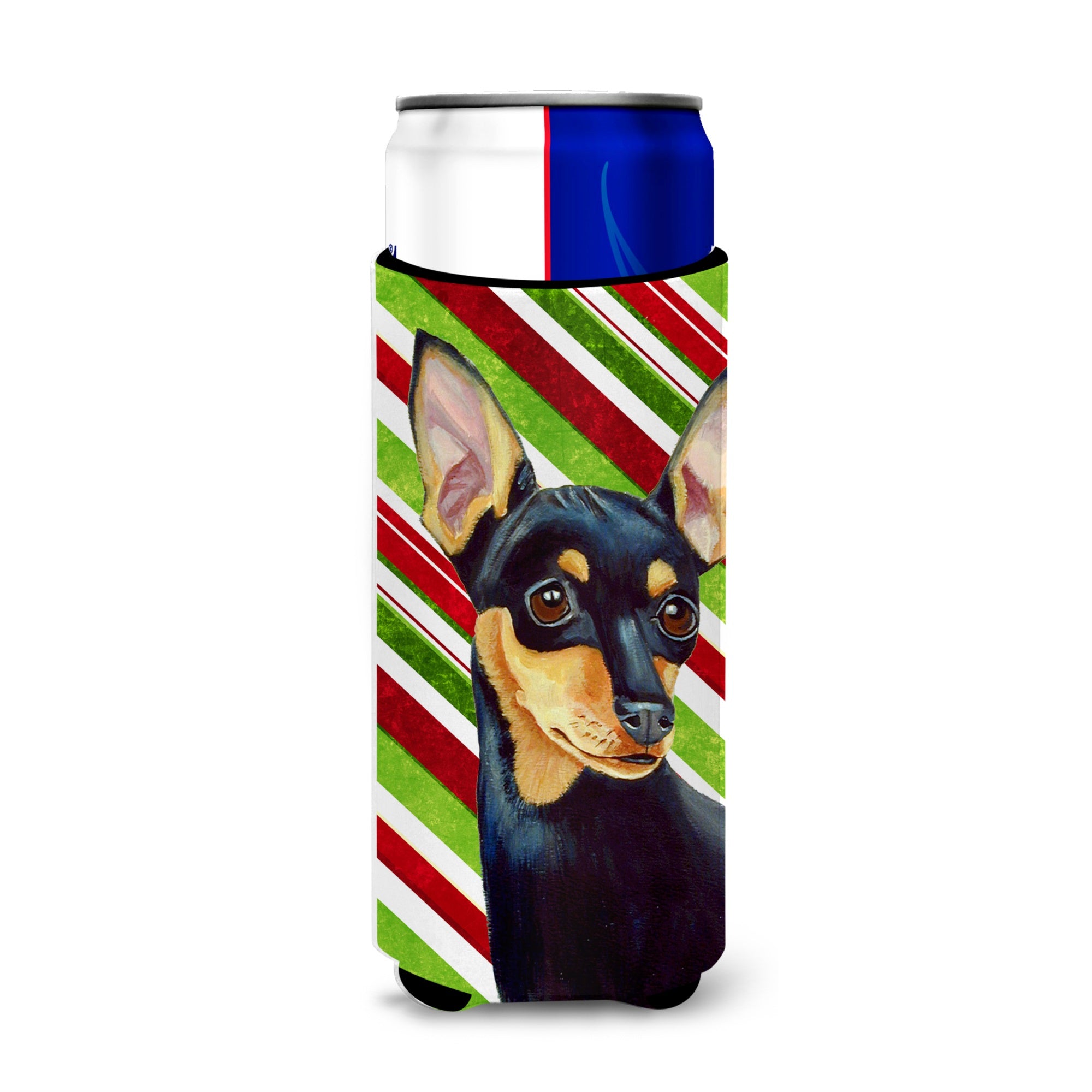 Min Pin Candy Cane Holiday Christmas Ultra Hugger For Slim Cans