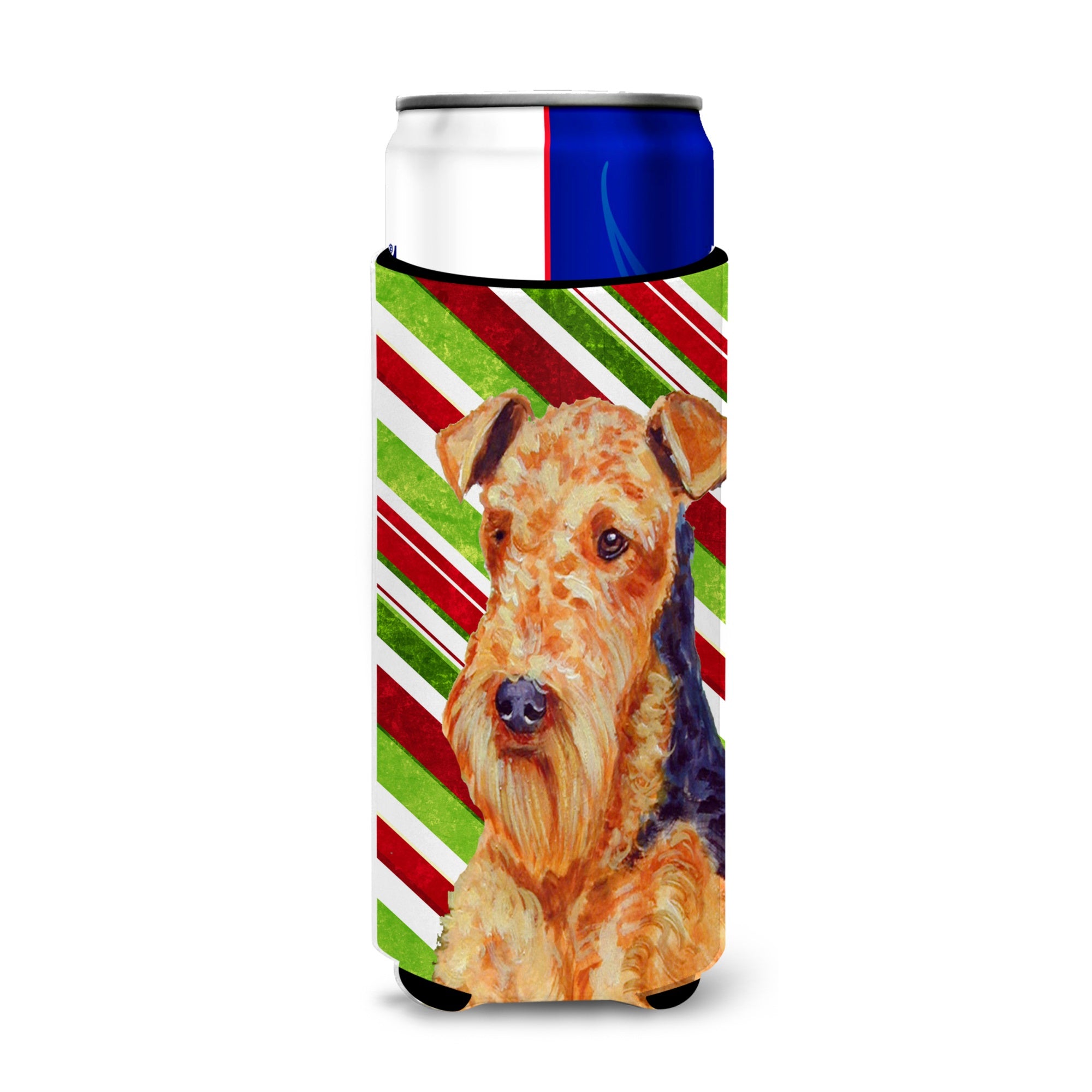 Airedale Candy Cane Holiday Christmas Ultra Hugger For Slim Cans