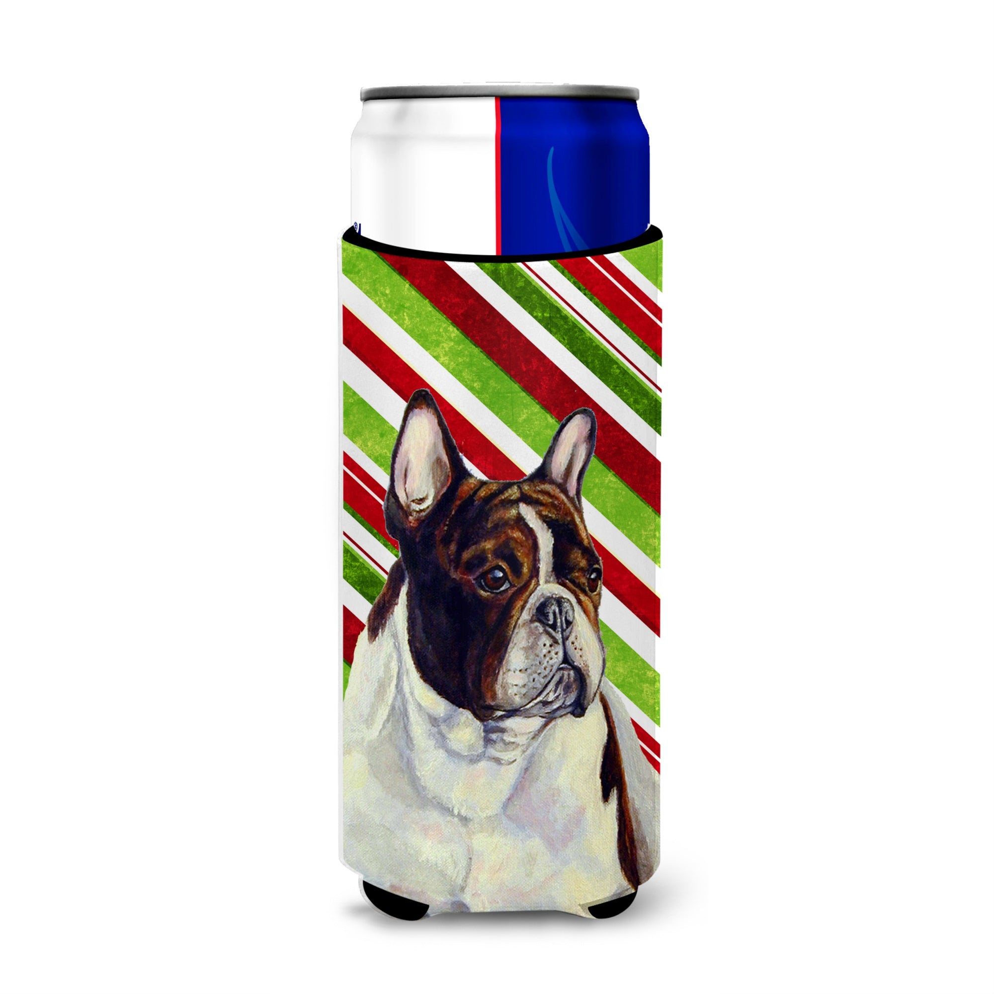 French Bulldog Candy Cane Holiday Christmas Ultra Hugger For Slim Cans