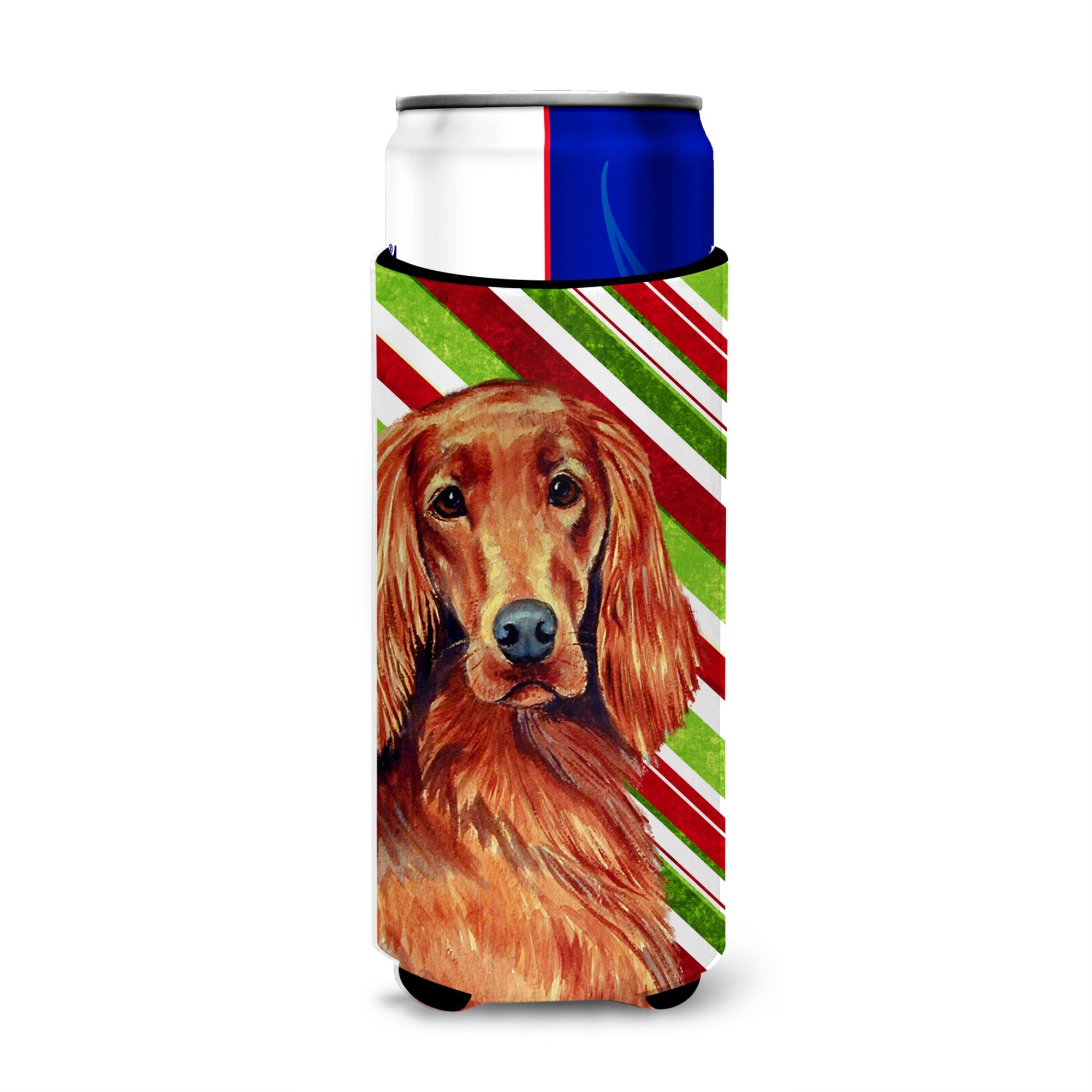 Irish Setter Candy Cane Holiday Christmas Ultra Hugger For Slim Cans
