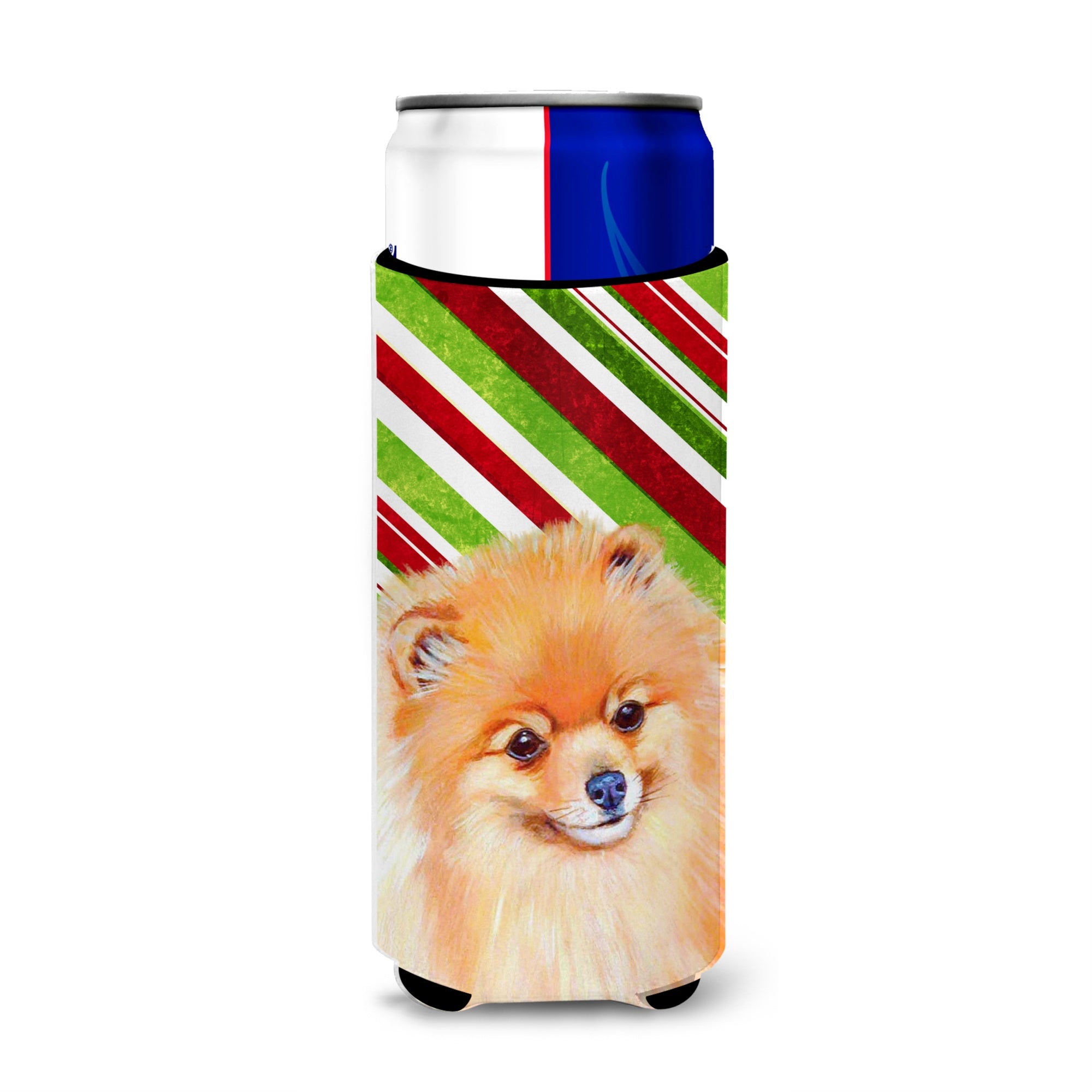 Pomeranian Candy Cane Holiday Christmas Ultra Hugger For Slim Cans