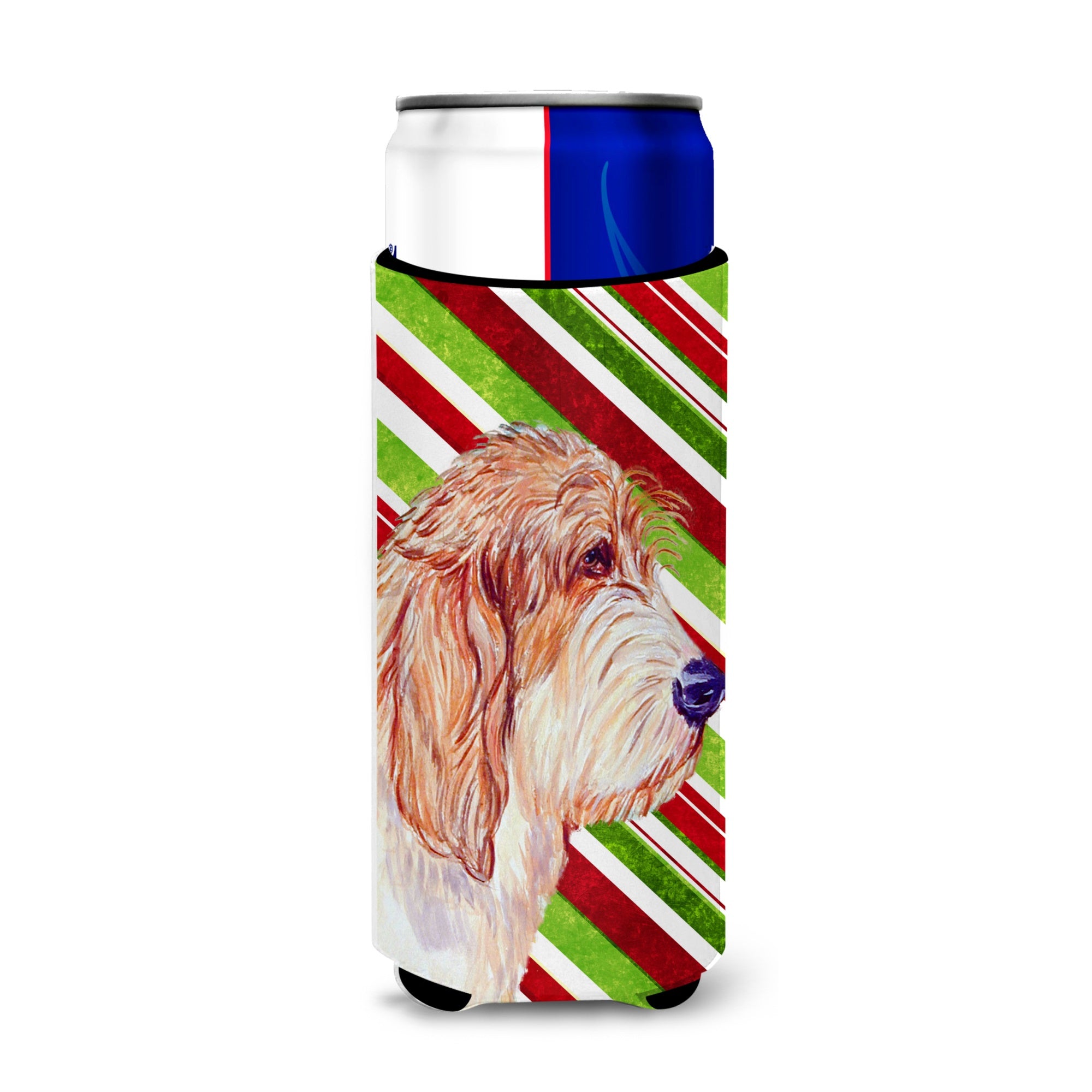 Petit Basset Griffon Vendeen Candy Cane Holiday Christmas Ultra Hugger For Slim Cans