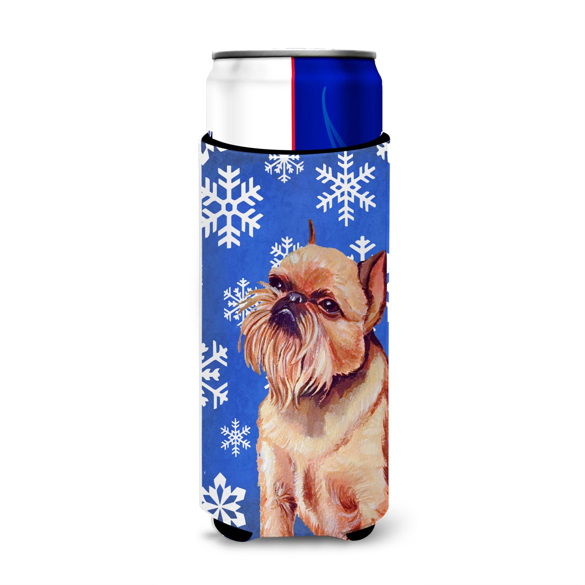 Brussels Griffon Winter Snowflakes Holiday Ultra Hugger For Slim Cans