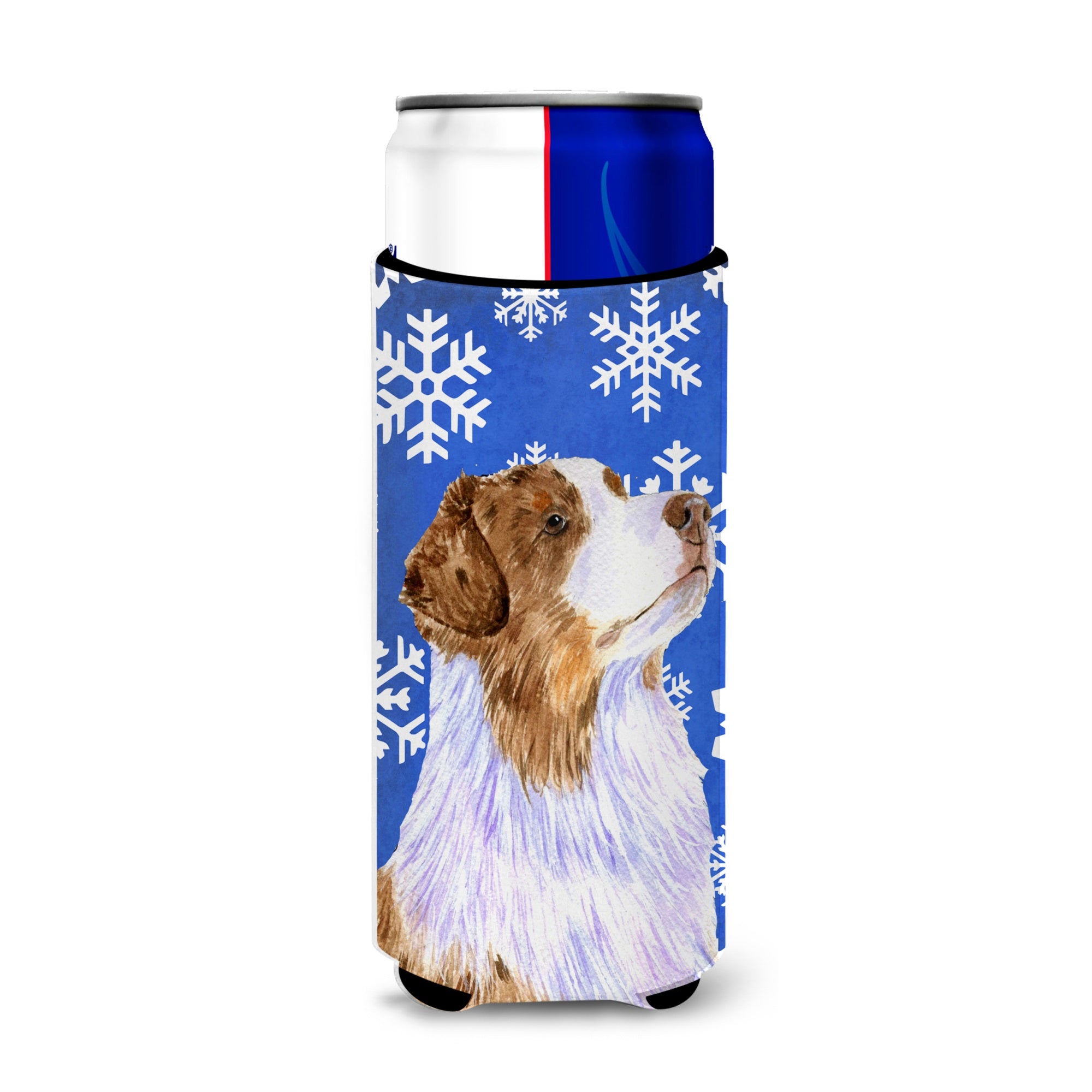 Australian Shepherd Winter Snowflakes Holiday Ultra Hugger For Slim Cans