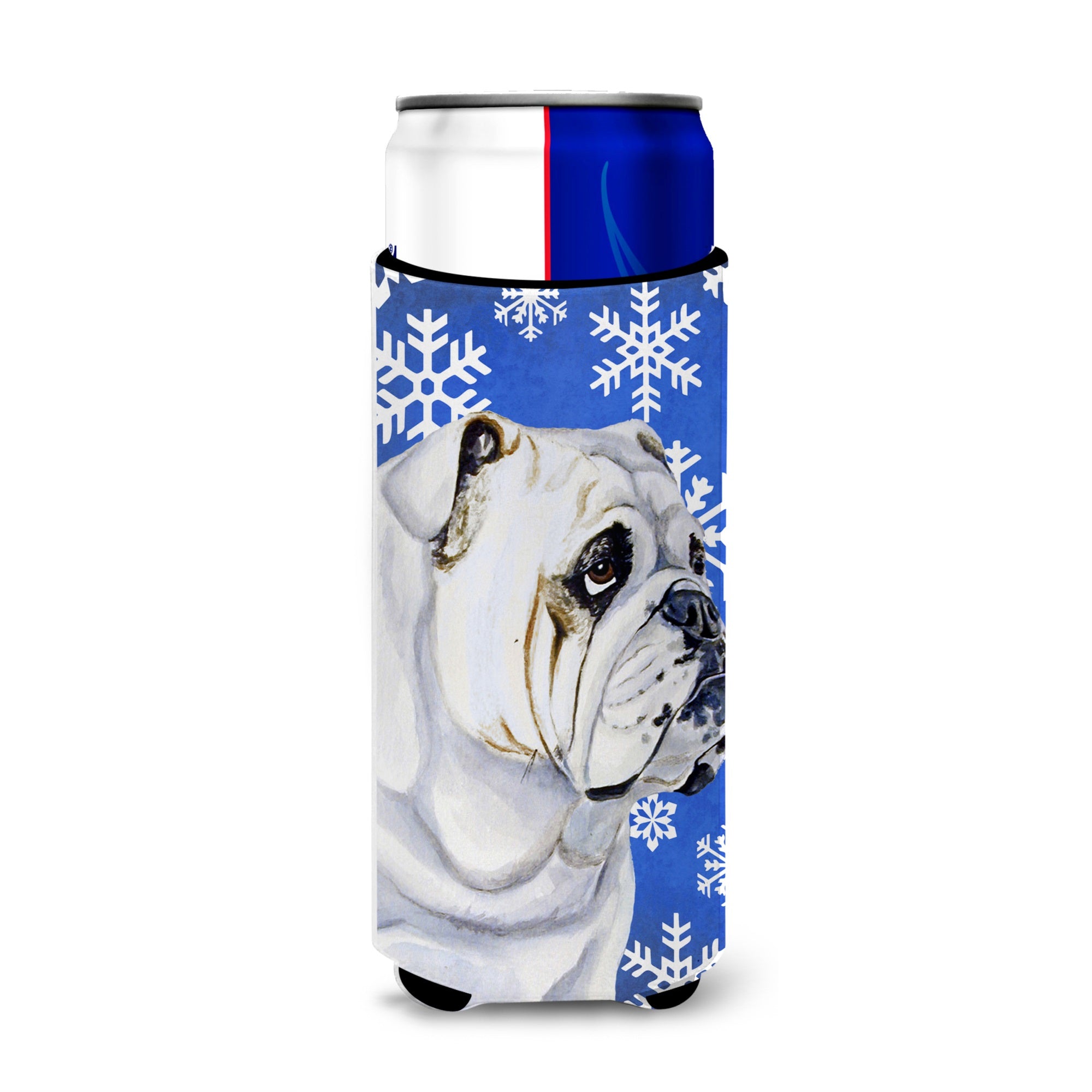 Bulldog English Winter Snowflakes Holiday Ultra Hugger For Slim Cans