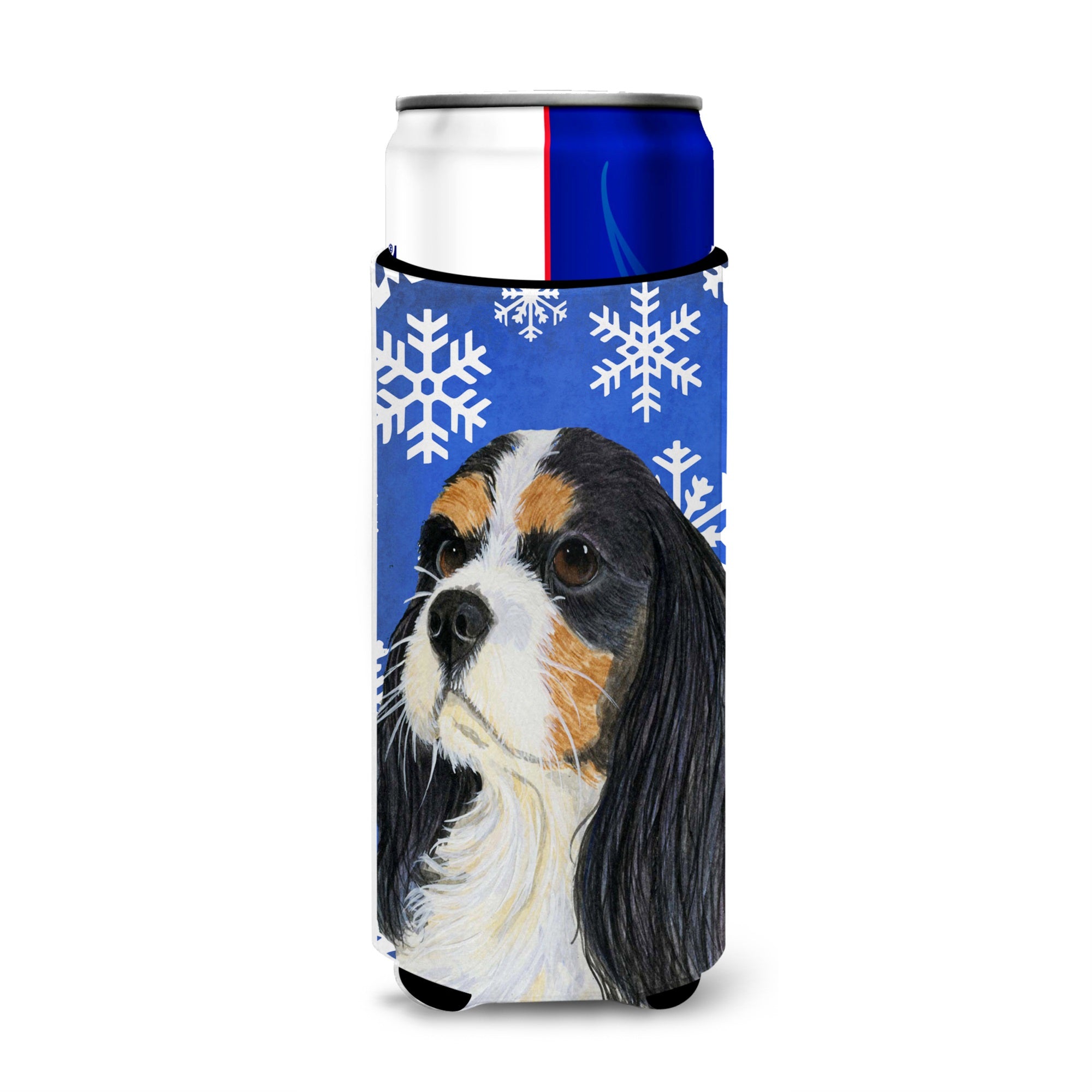 Cavalier Spaniel Winter Snowflakes Holiday Ultra Hugger For Slim Cans